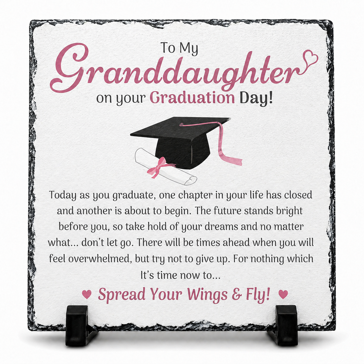 To My Granddaughter Graduation Gift Rock Slate – 20cm x 20cm Keepsake Plaque | Inspirational Gift for Granddaughter | Unique Gift South Africa