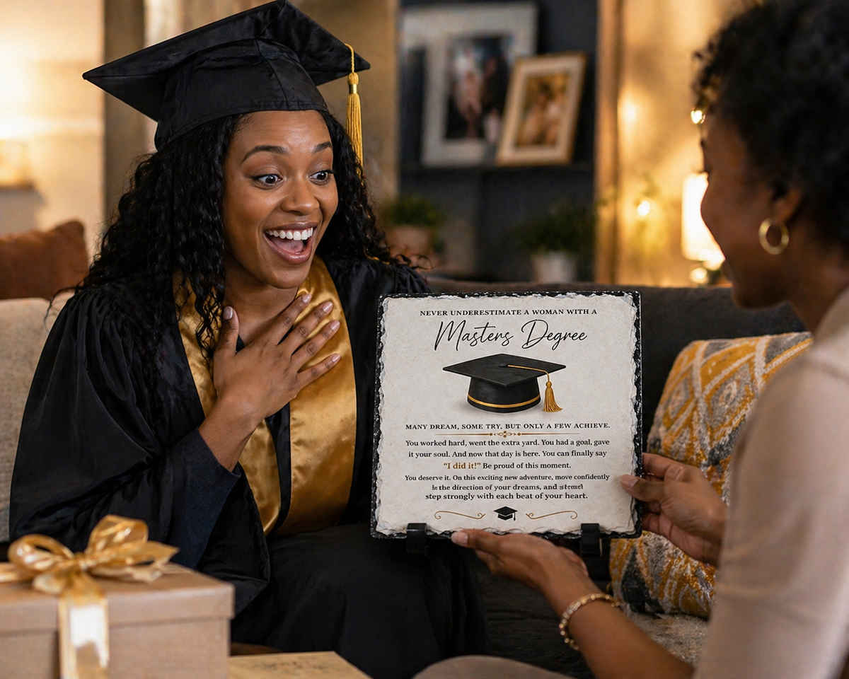 Masters Degree Graduation Gift for Her – Inspirational Rock Slate Plaque (20cm x 20cm) | Meaningful Graduation Keepsake | Unique Gift South Africa