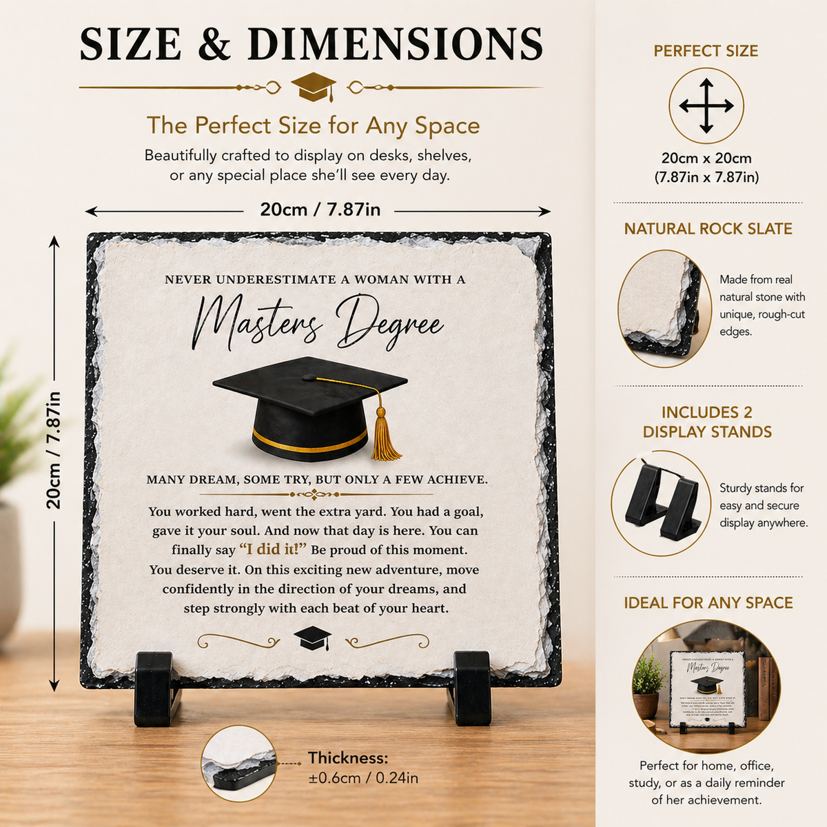 Masters Degree Graduation Gift for Her – Inspirational Rock Slate Plaque (20cm x 20cm) | Meaningful Graduation Keepsake | Unique Gift South Africa