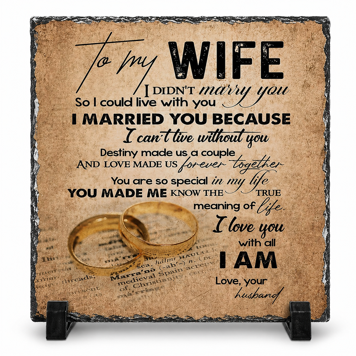 To My Wife Rock Slate Gift – 20cm x 20cm Romantic Keepsake Plaque | Anniversary Gift for Wife | Unique Love Gift South Africa