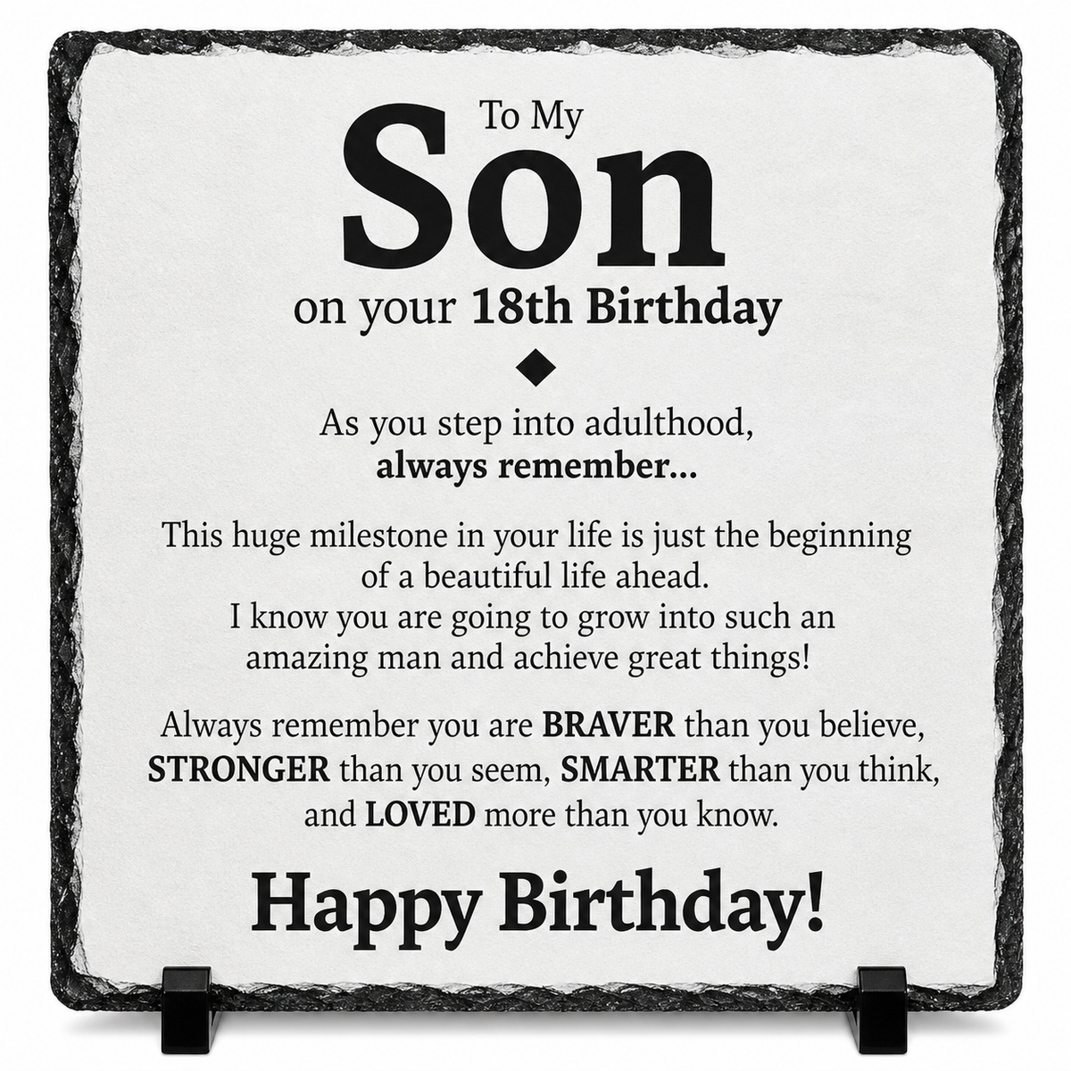 18th Birthday Gift for Son – Inspirational Rock Slate Plaque | Meaningful 18th Birthday Keepsake for Son (20x20cm)