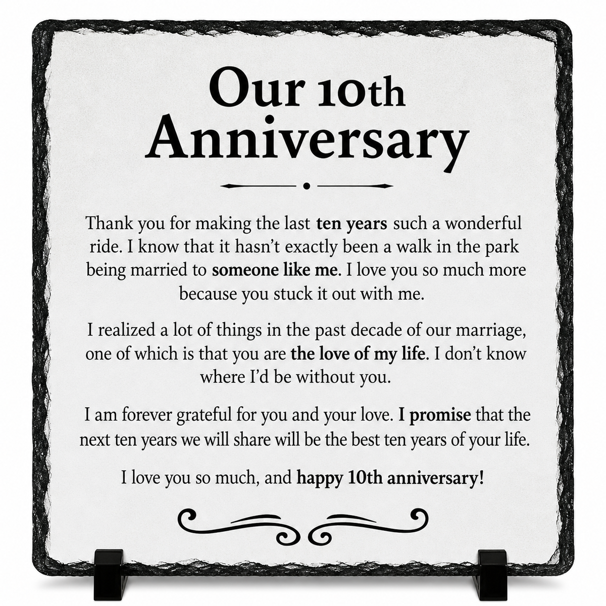 10th Wedding Anniversary Gift for Wife or Husband – Romantic Rock Slate Plaque | 10 Year Marriage Keepsake Gift for Couples (20x20cm)
