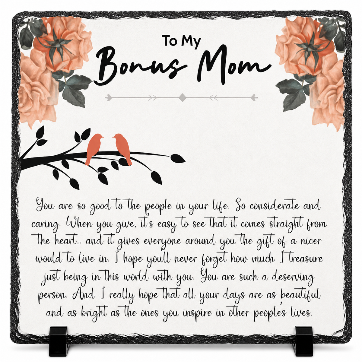 Bonus Mom Gift Plaque – Heartfelt Stepmom Appreciation Rock Slate | Thank You Gift for Bonus Mom, Mother Figure Keepsake (20x20cm)