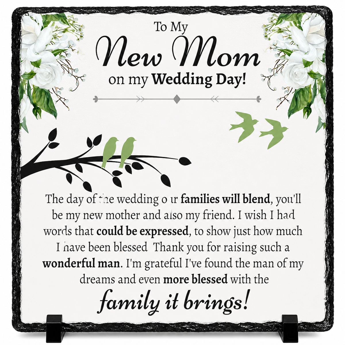 To My New Mom Wedding Gift – From Bride Rock Slate Plaque | Mother-in-Law Wedding Day Gift, Bonus Mom Keepsake (20x20cm)
