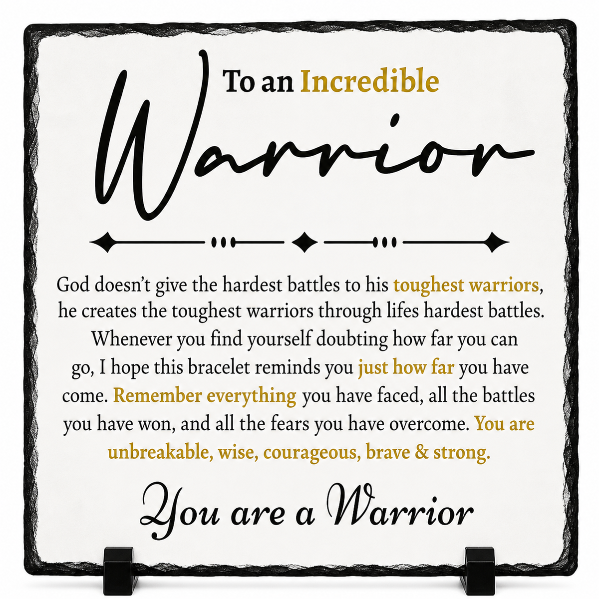 Inspirational Warrior Gift Rock Slate – You Are a Warrior Keepsake Plaque | Motivational Encouragement Gift for Her or Him, Faith-Based Gift (20x20cm)