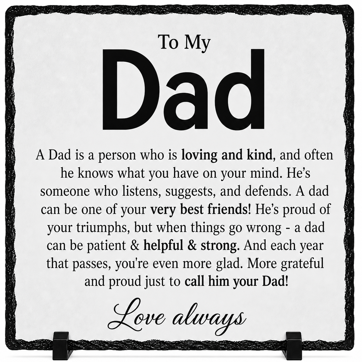 To My Dad Rock Slate Gift – Heartfelt Message Plaque for Father | Premium 20x20cm Keepsake Gift for Dad Birthday, Father’s Day or Christmas