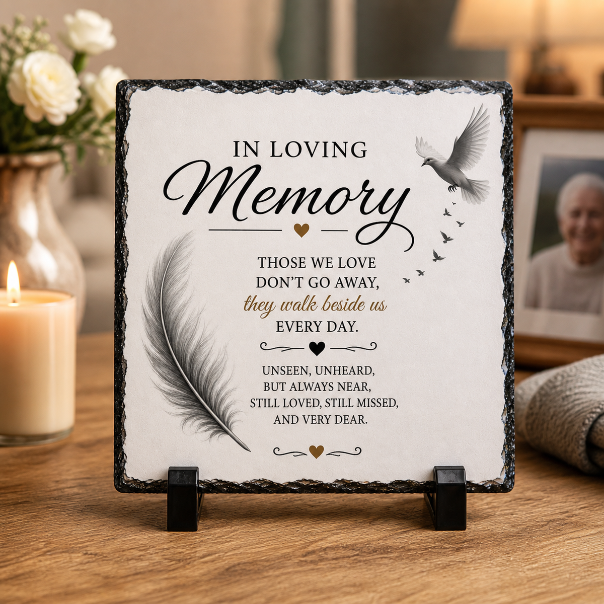 In Loving Memory Rock Slate – Premium Memorial Keepsake Plaque | Sympathy Gift for Loss of Loved One | Elegant Remembrance Stone with Stand
