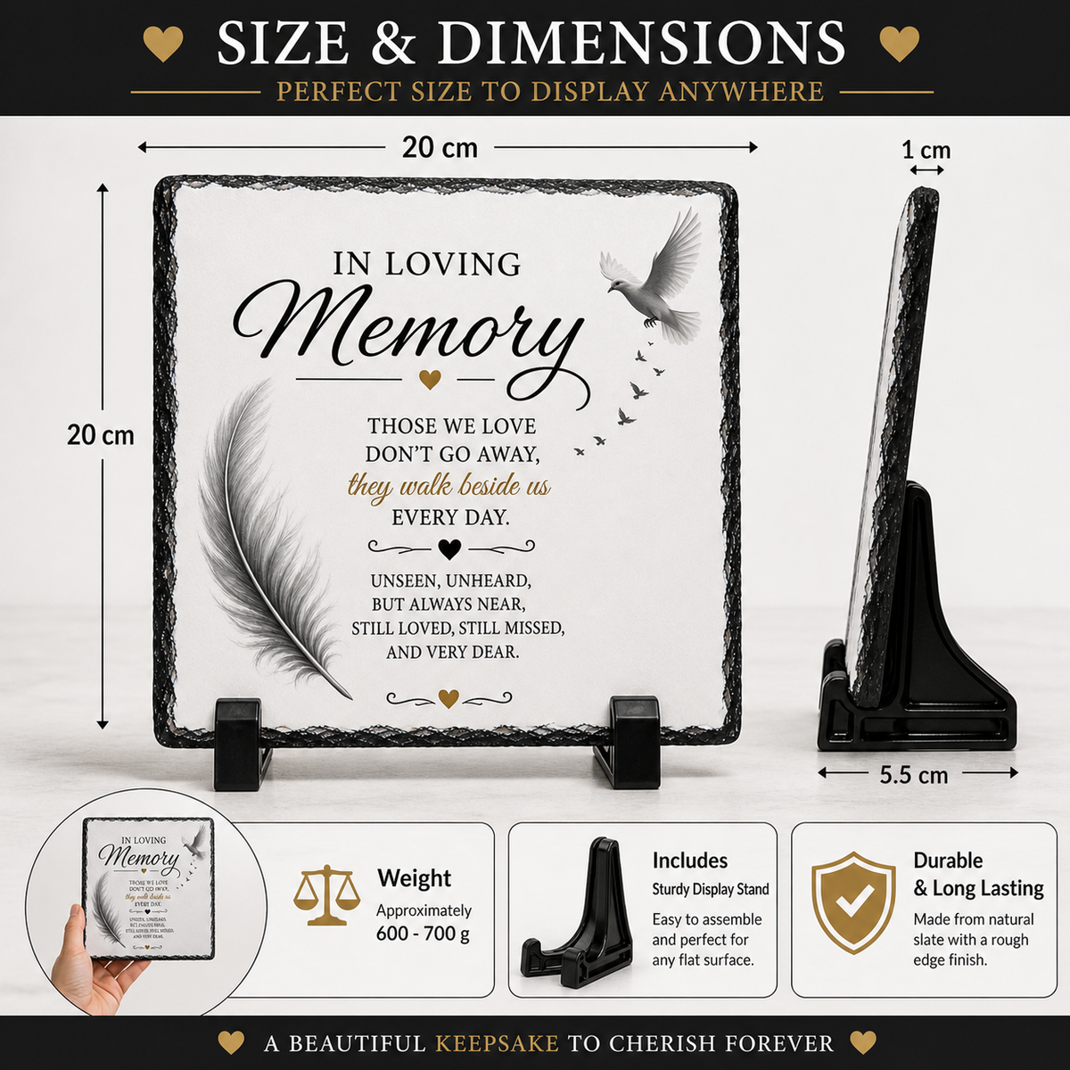 In Loving Memory Rock Slate – Premium Memorial Keepsake Plaque | Sympathy Gift for Loss of Loved One | Elegant Remembrance Stone with Stand