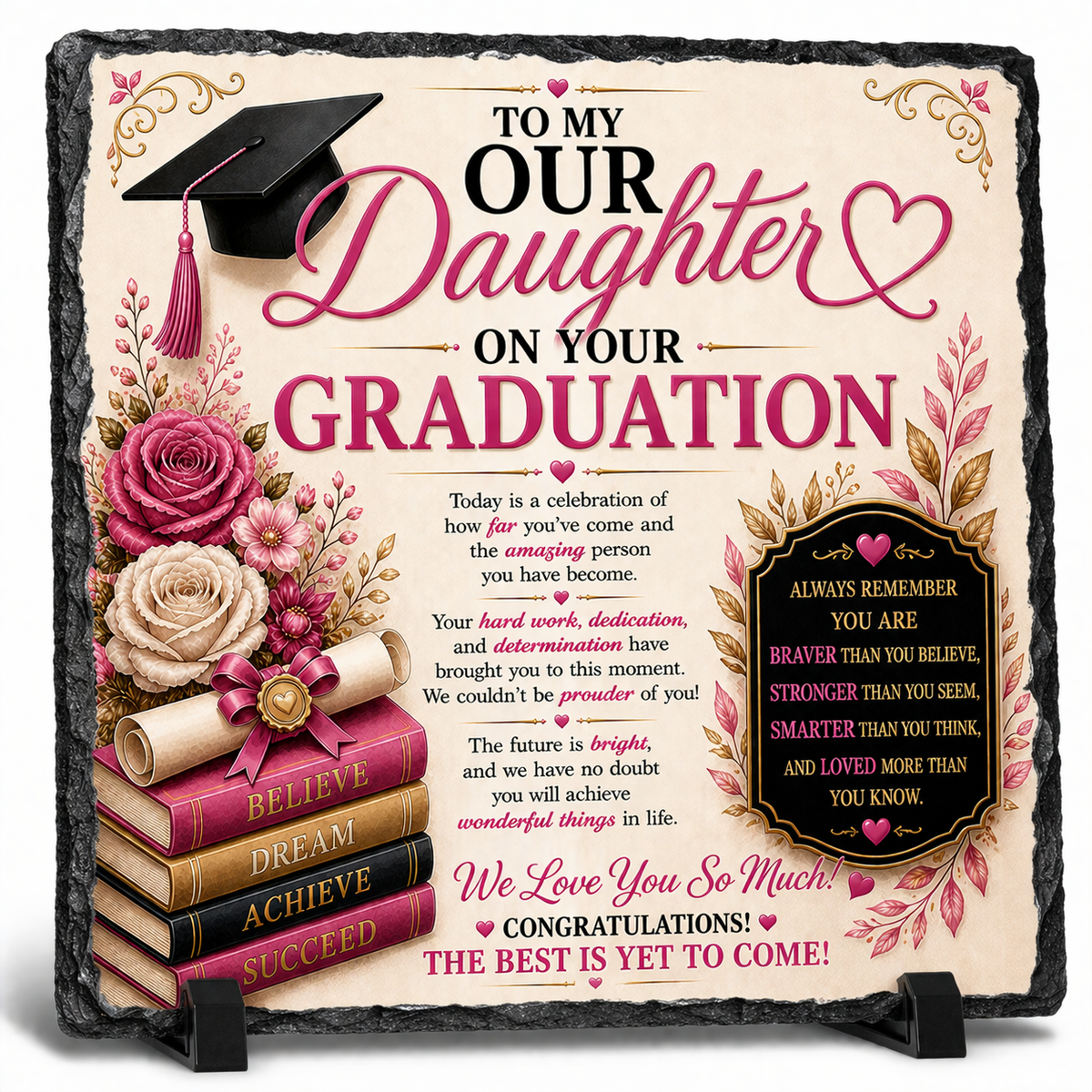 Graduation Gift for Daughter Rock Slate – To Our Daughter Graduation Keepsake, Proud Parents Gift, Class of 2026 Gift, Inspirational Love Plaque