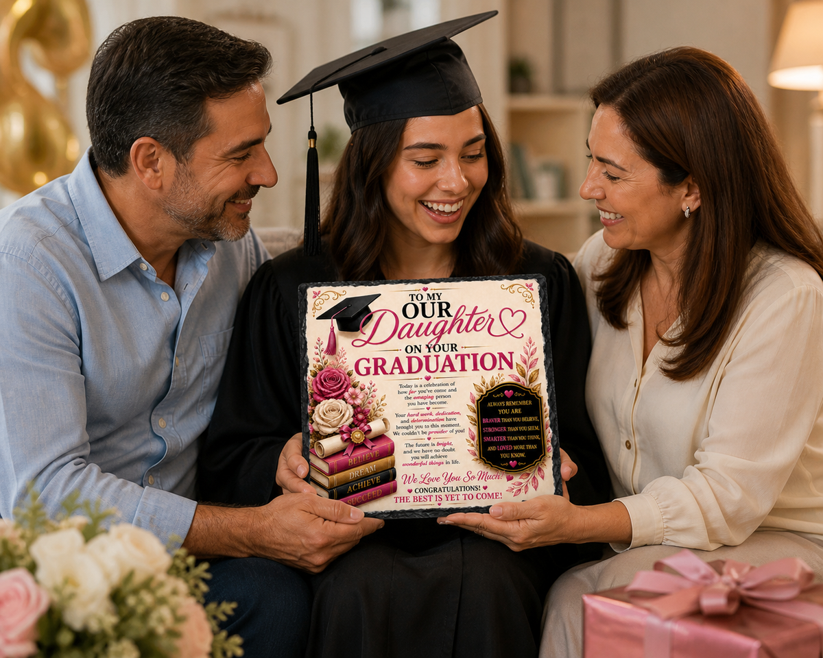 Graduation Gift for Daughter Rock Slate – To Our Daughter Graduation Keepsake, Proud Parents Gift, Class of 2026 Gift, Inspirational Love Plaque