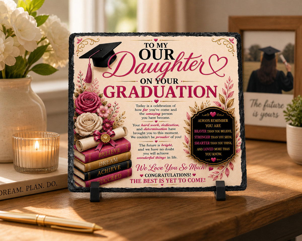 Graduation Gift for Daughter Rock Slate – To Our Daughter Graduation Keepsake, Proud Parents Gift, Class of 2026 Gift, Inspirational Love Plaque