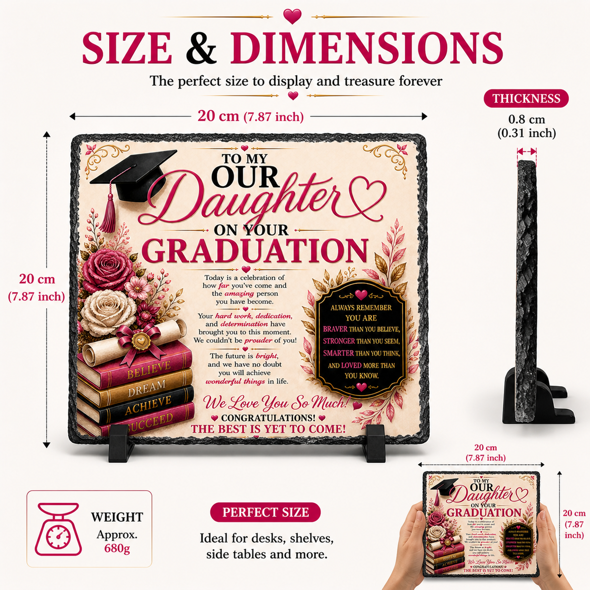 Graduation Gift for Daughter Rock Slate – To Our Daughter Graduation Keepsake, Proud Parents Gift, Class of 2026 Gift, Inspirational Love Plaque