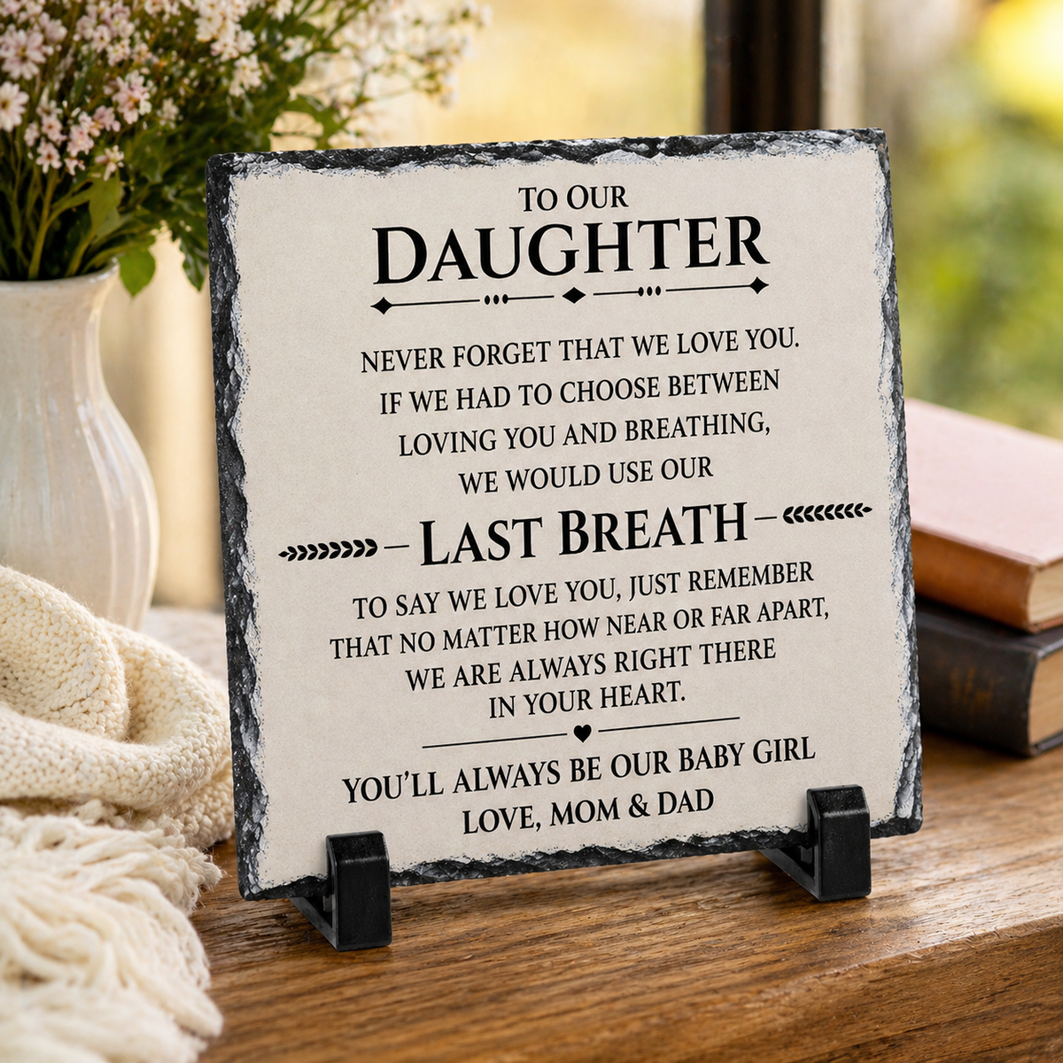 To Our Daughter Rock Slate Plaque Gift from Mom & Dad | Meaningful Daughter Keepsake Decor