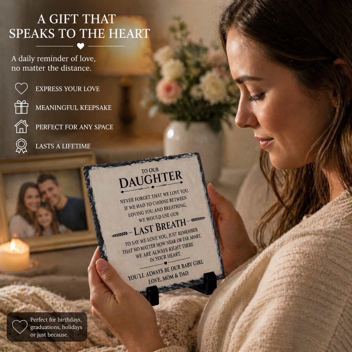 To Our Daughter Rock Slate Plaque Gift from Mom & Dad | Meaningful Daughter Keepsake Decor