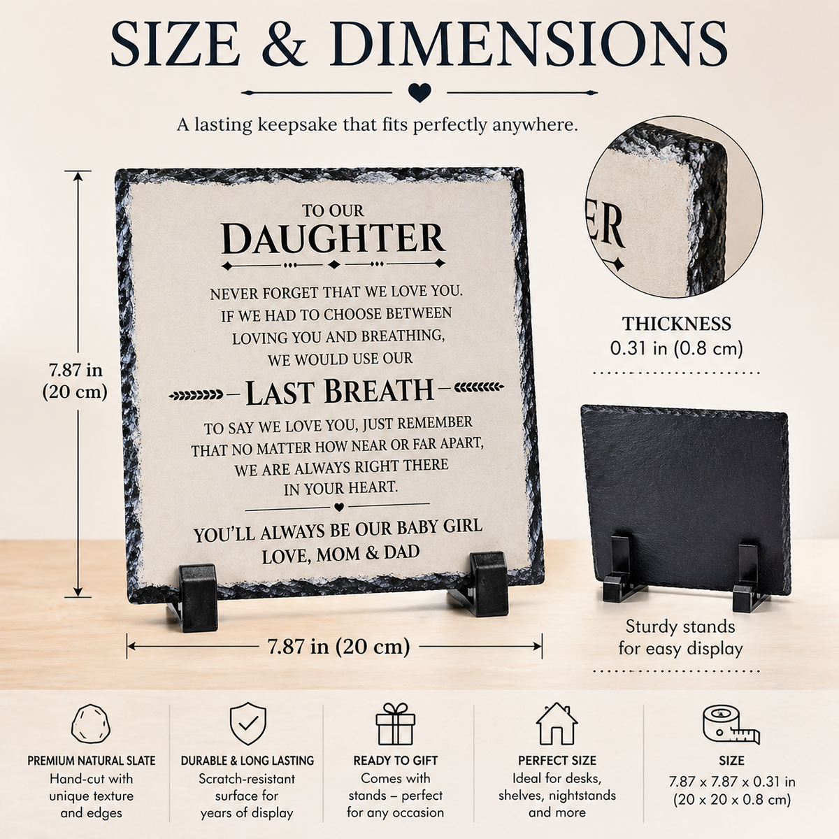 To Our Daughter Rock Slate Plaque Gift from Mom & Dad | Meaningful Daughter Keepsake Decor