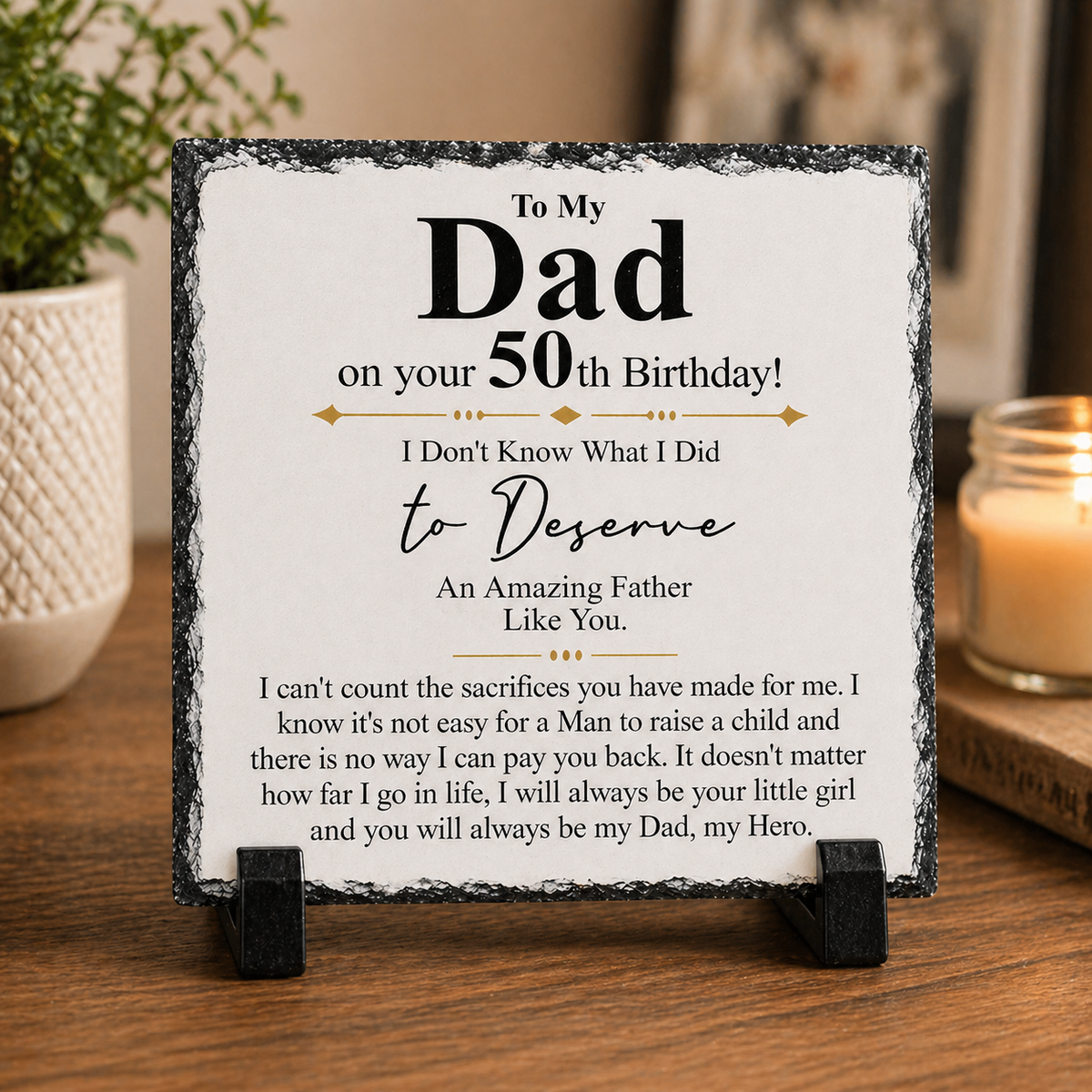 To My Dad 50th Birthday Rock Slate Plaque Gift from Daughter | Meaningful Dad Keepsake