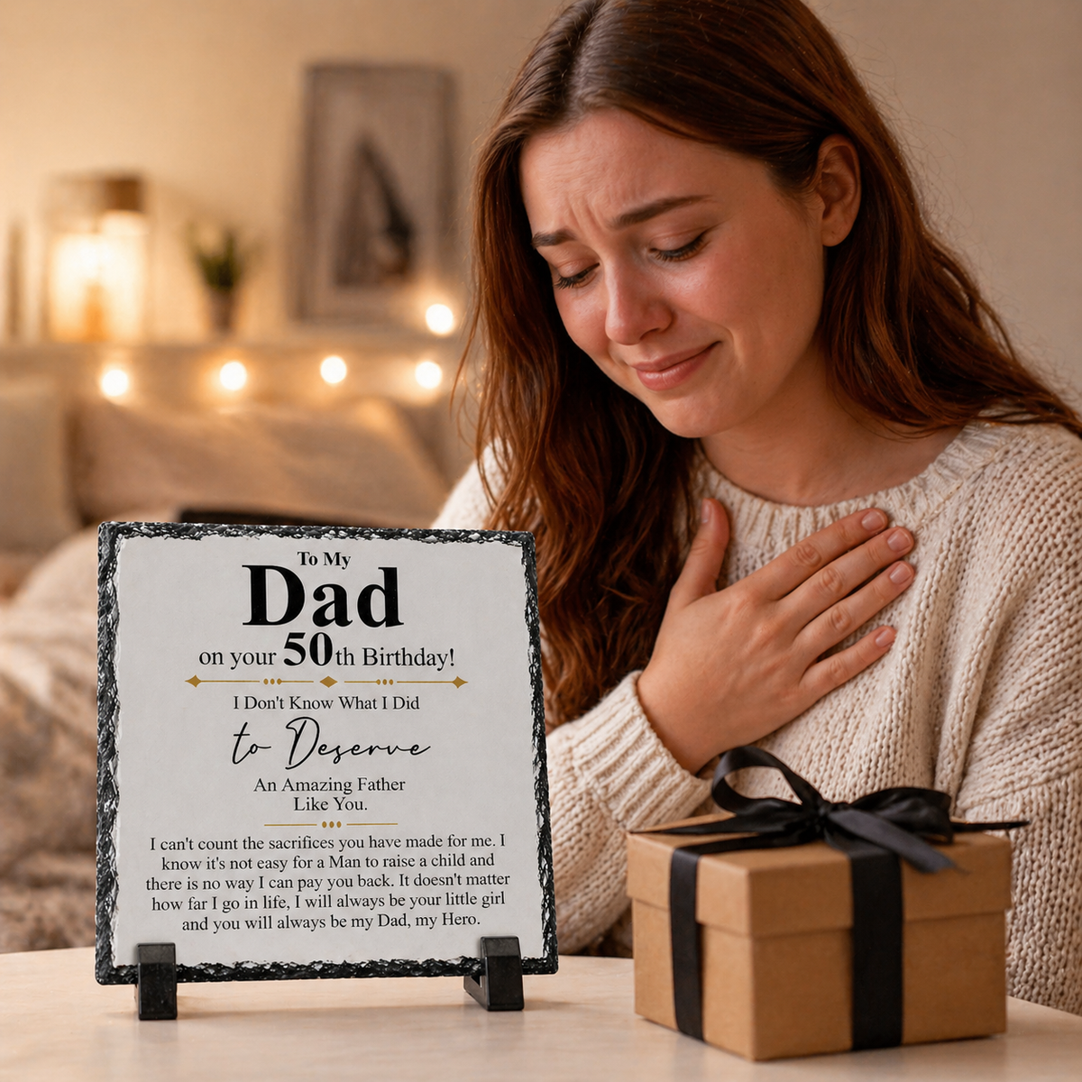 To My Dad 50th Birthday Rock Slate Plaque Gift from Daughter | Meaningful Dad Keepsake