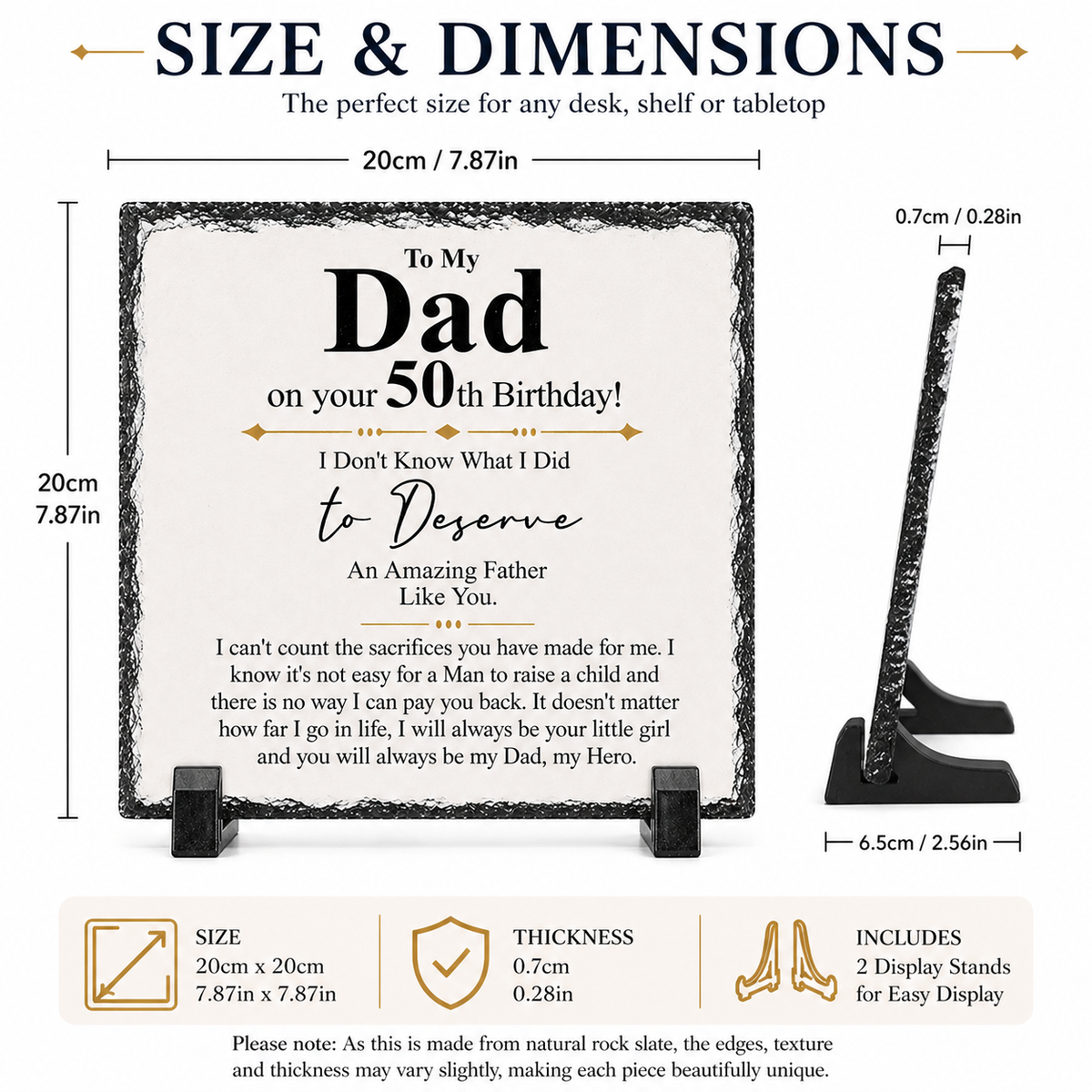 To My Dad 50th Birthday Rock Slate Plaque Gift from Daughter | Meaningful Dad Keepsake