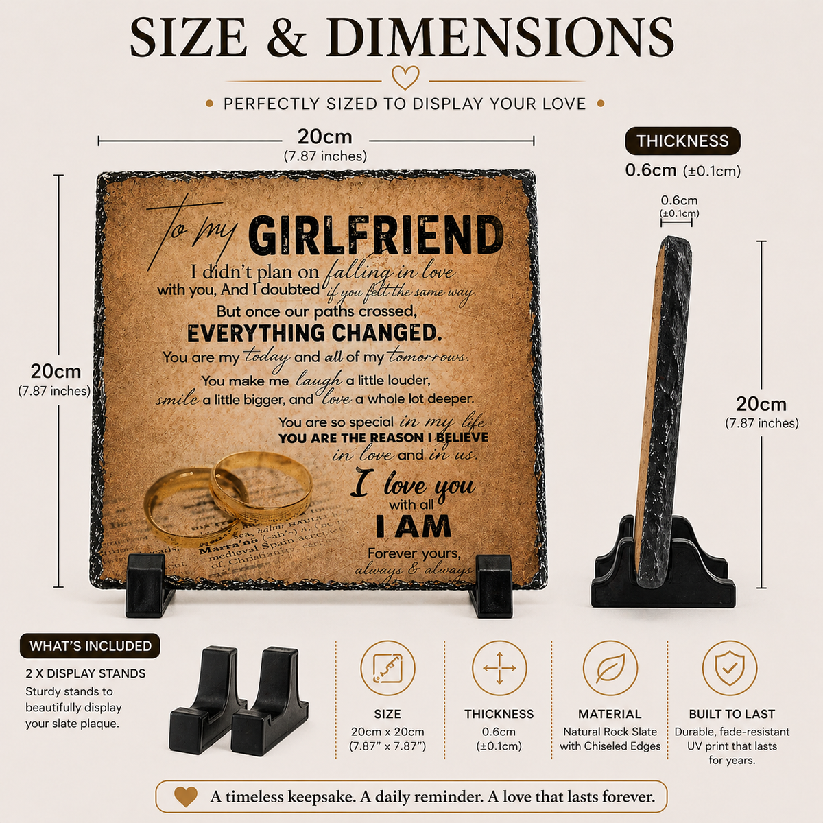 To My Girlfriend Rock Slate Gift – 20cm x 20cm Romantic Keepsake Plaque | Cute Love Gift for Girlfriend | Anniversary Birthday Gift South Africa