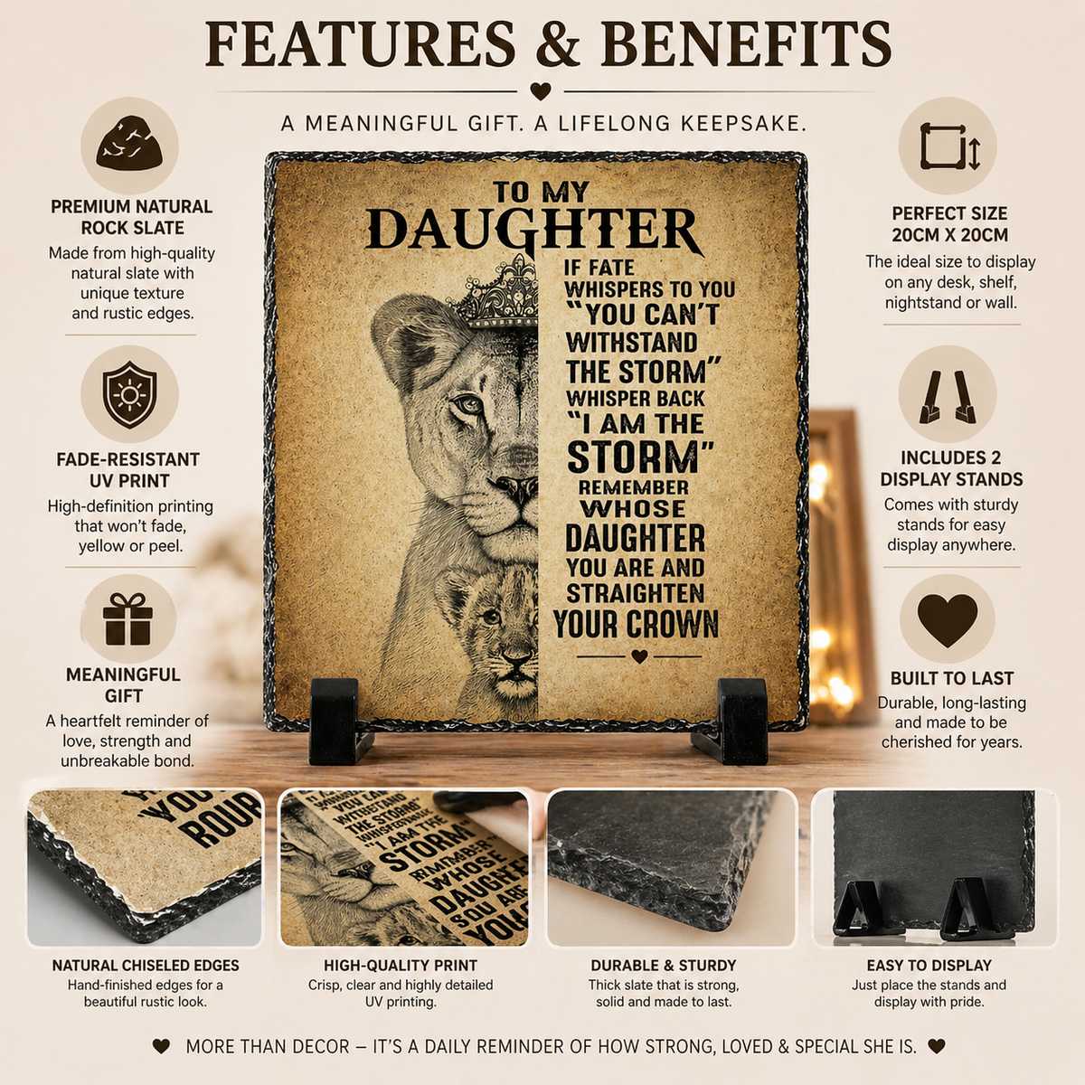 To My Daughter Rock Slate Gift – 20cm x 20cm Inspirational Keepsake Plaque | Motivational Gift for Daughter | Unique Gift South Africa