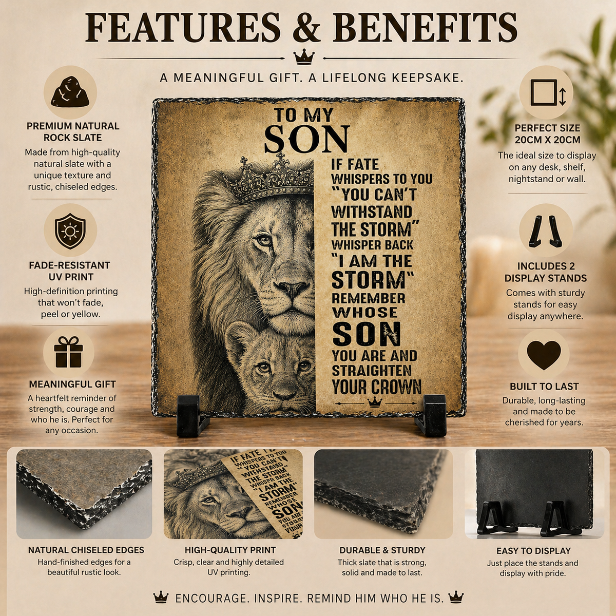 To My Son Rock Slate Gift – 20cm x 20cm Inspirational Keepsake Plaque | Motivational Gift for Son | Unique Gift South Africa