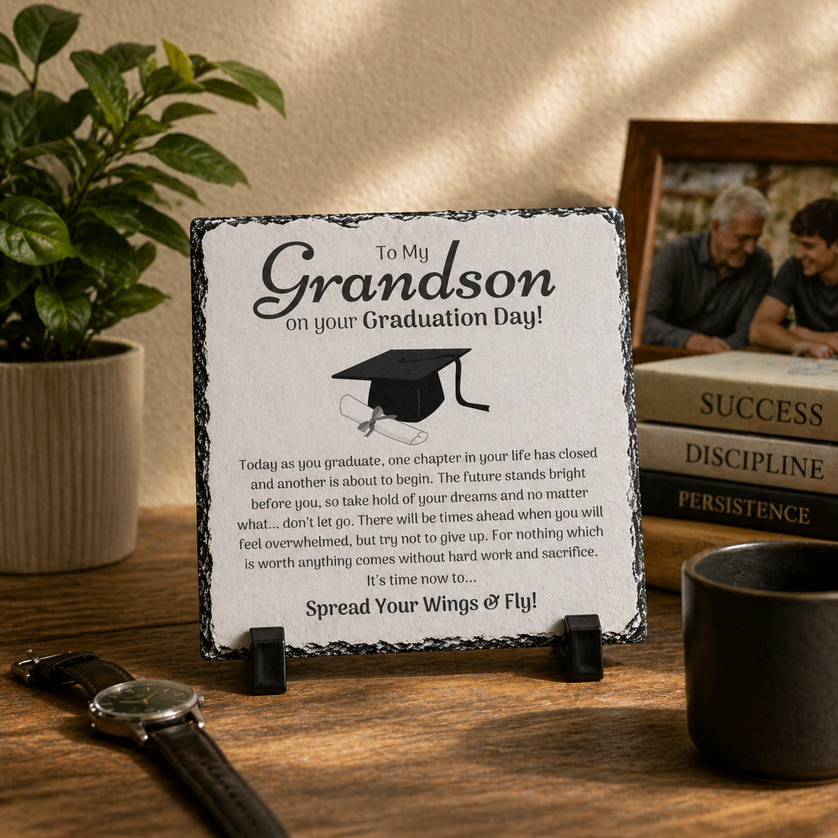 To My Grandson Graduation Gift Rock Slate – 20cm x 20cm Keepsake Plaque | Inspirational Gift for Grandson | Graduation Gift South Africa