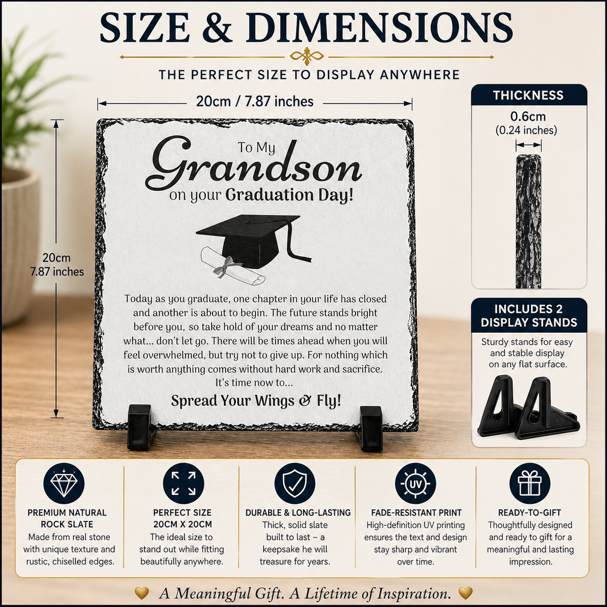 To My Grandson Graduation Gift Rock Slate – 20cm x 20cm Keepsake Plaque | Inspirational Gift for Grandson | Graduation Gift South Africa