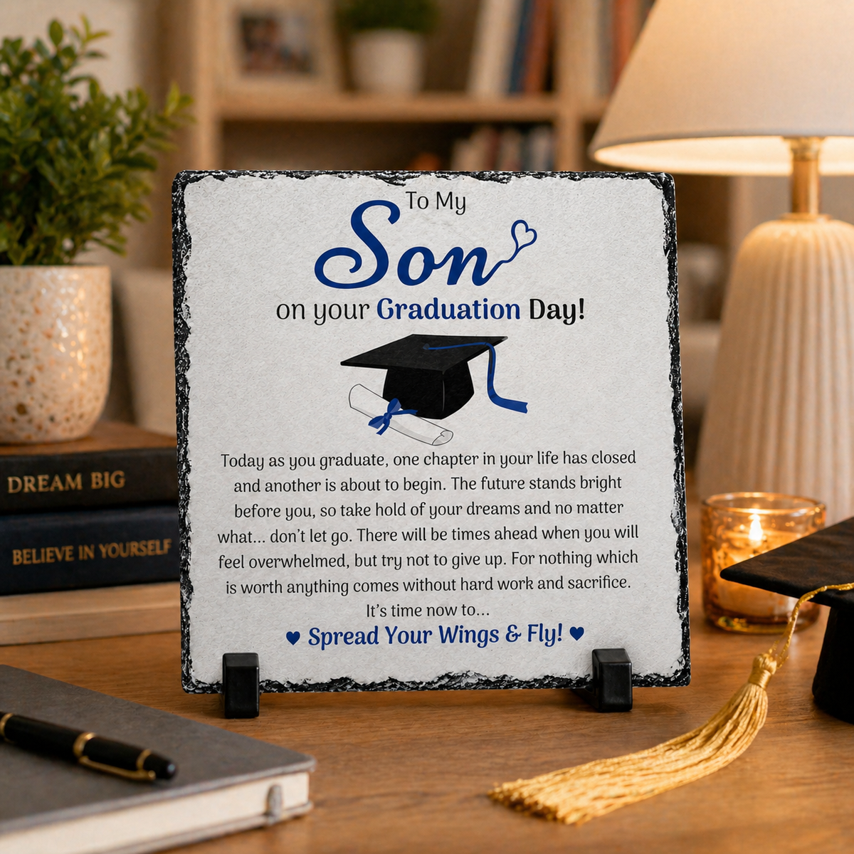 To My Son Graduation Gift Rock Slate – 20cm x 20cm Inspirational Keepsake Plaque | Meaningful Gift for Son | Unique Gift South Africa