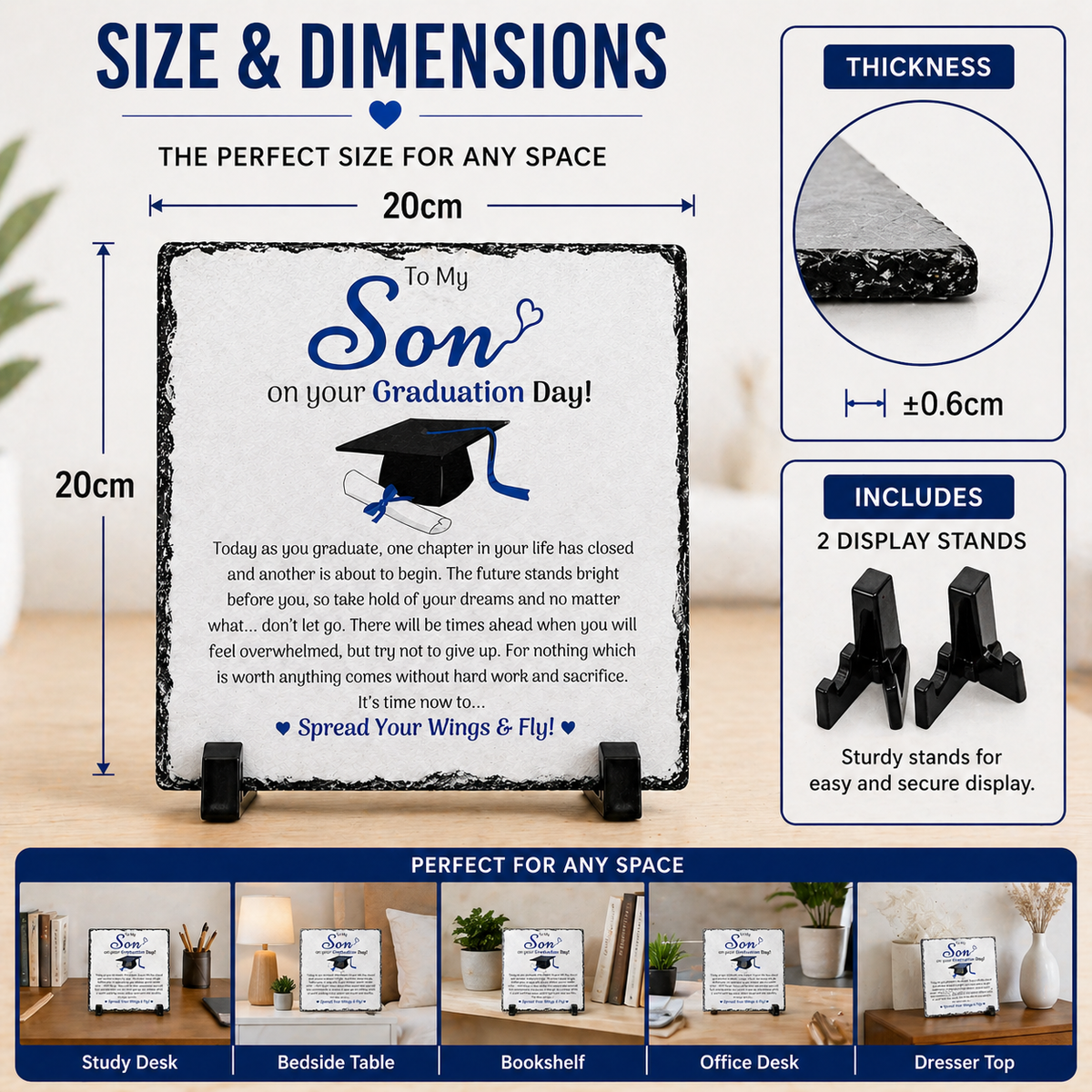 To My Son Graduation Gift Rock Slate – 20cm x 20cm Inspirational Keepsake Plaque | Meaningful Gift for Son | Unique Gift South Africa