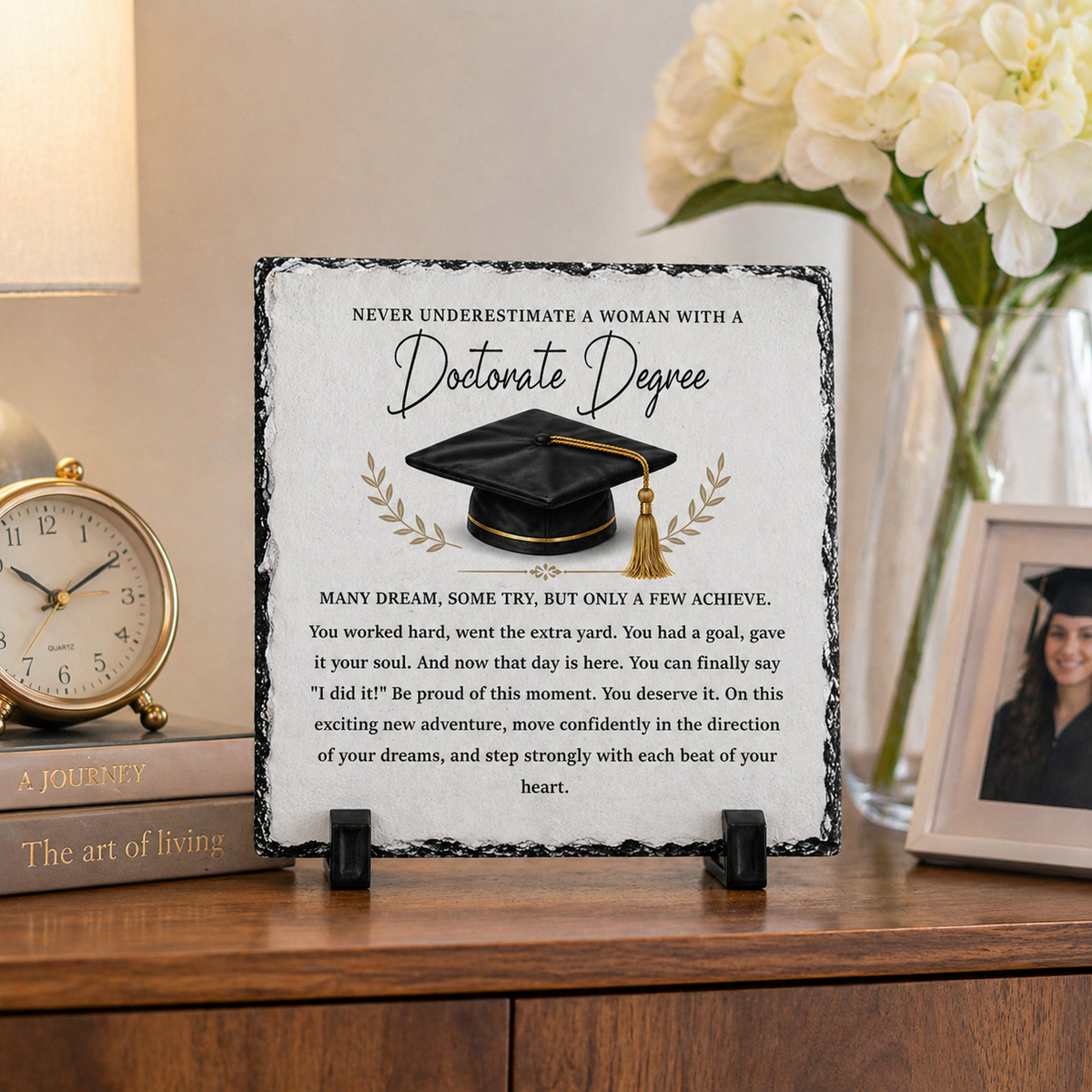 PhD Graduation Gift for Women – Doctorate Degree Rock Slate Plaque (20cm x 20cm) | Inspirational Keepsake Gift for Her | Unique Graduation Gift South Africa