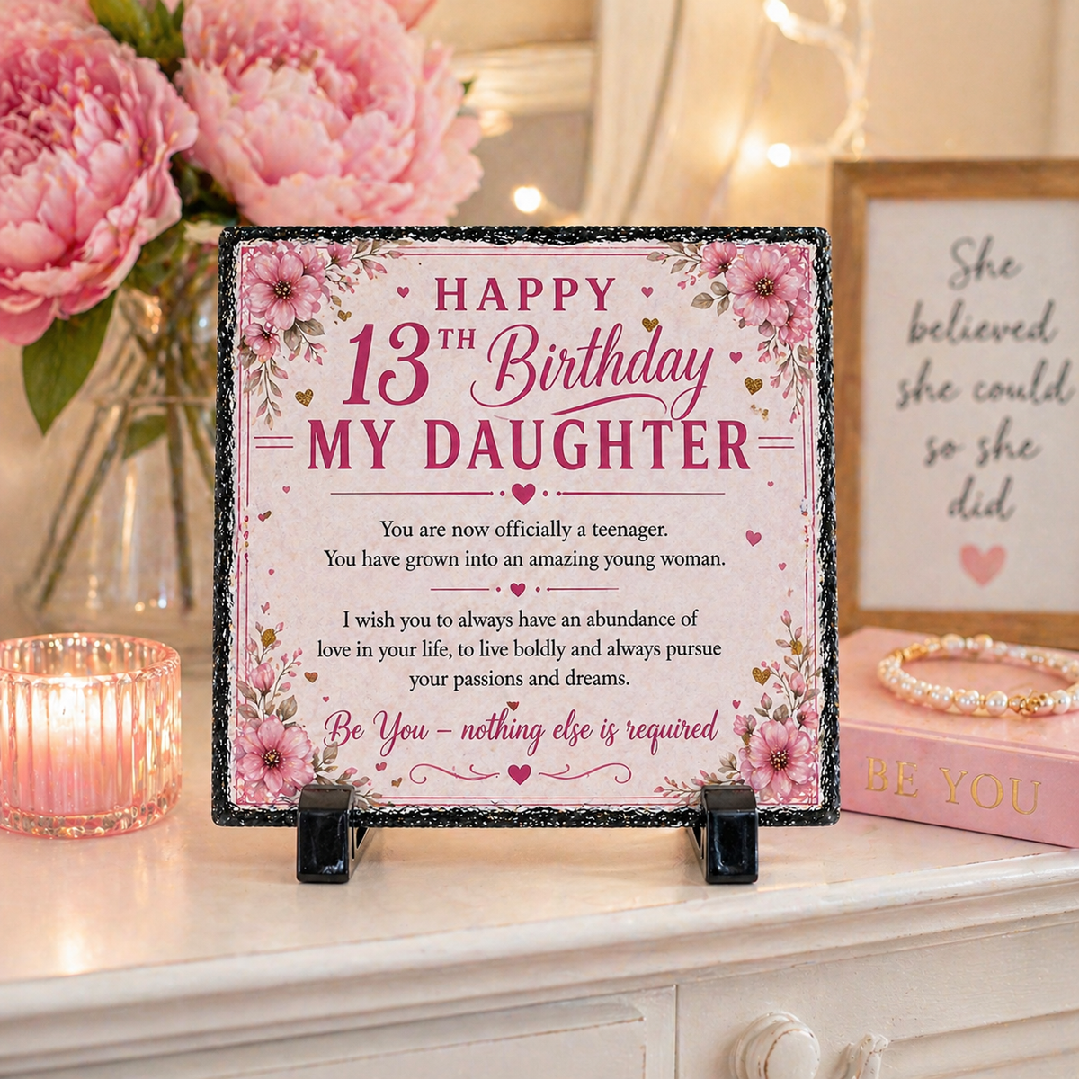 13th Birthday Gift for Daughter – Rock Slate Plaque 20cm x 20cm | Inspirational Teenage Gift for Girls | Meaningful Keepsake South Africa