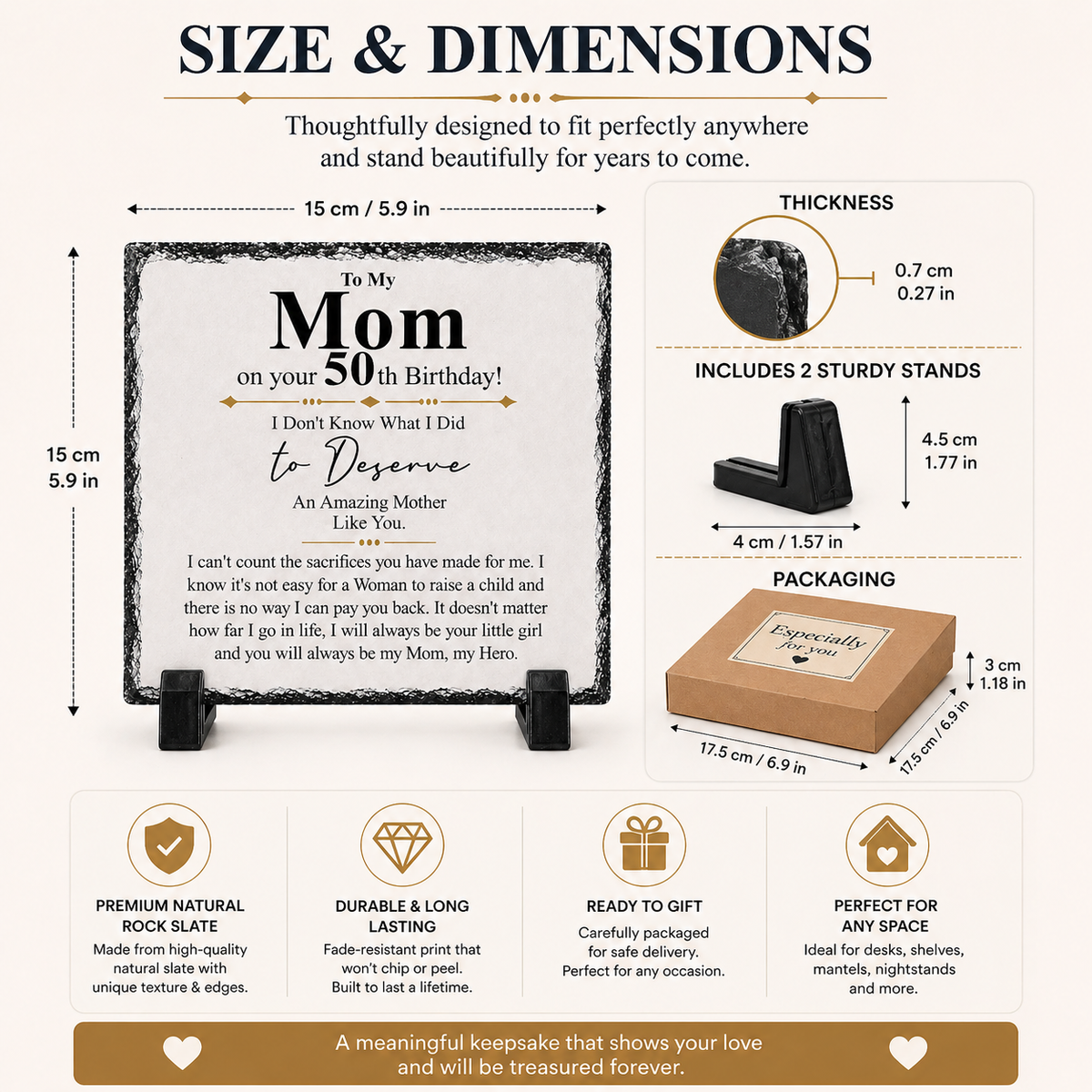 To My Mom 50th Birthday Gift – Premium Rock Slate Plaque | Meaningful Keepsake Gift for Mom | Unique Birthday Gift South Africa