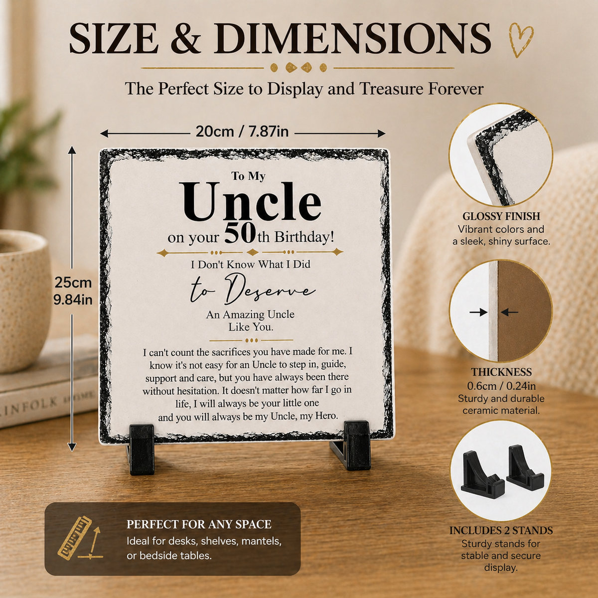 To My Uncle 50th Birthday Gift – Premium Rock Slate Plaque | Meaningful Uncle Keepsake | Unique Birthday Gift South Africa