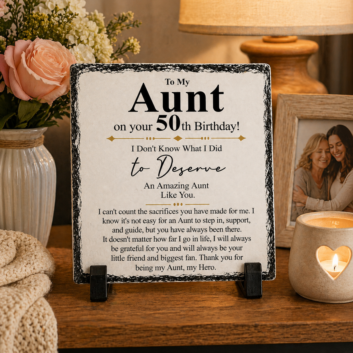 To My Aunt 50th Birthday Gift – Premium Rock Slate Plaque (20x20cm) | Meaningful Aunt Keepsake | Unique Birthday Gift South Africa