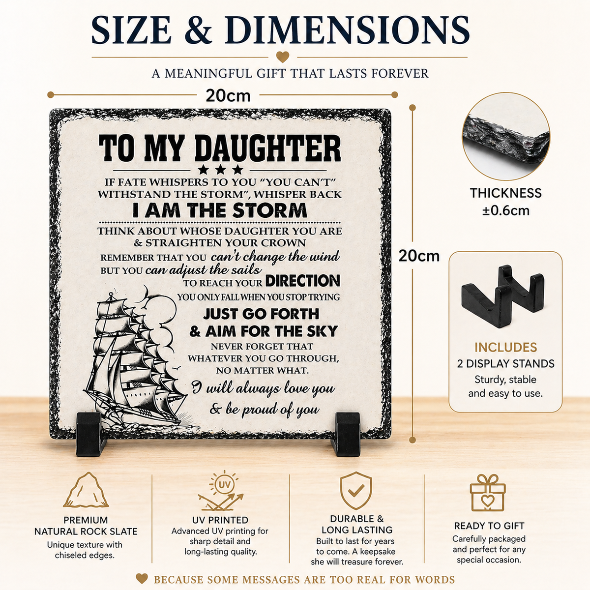 To My Daughter Rock Slate Gift – 20cm x 20cm Inspirational Plaque | Meaningful Daughter Gift | Unique Keepsake South Africa
