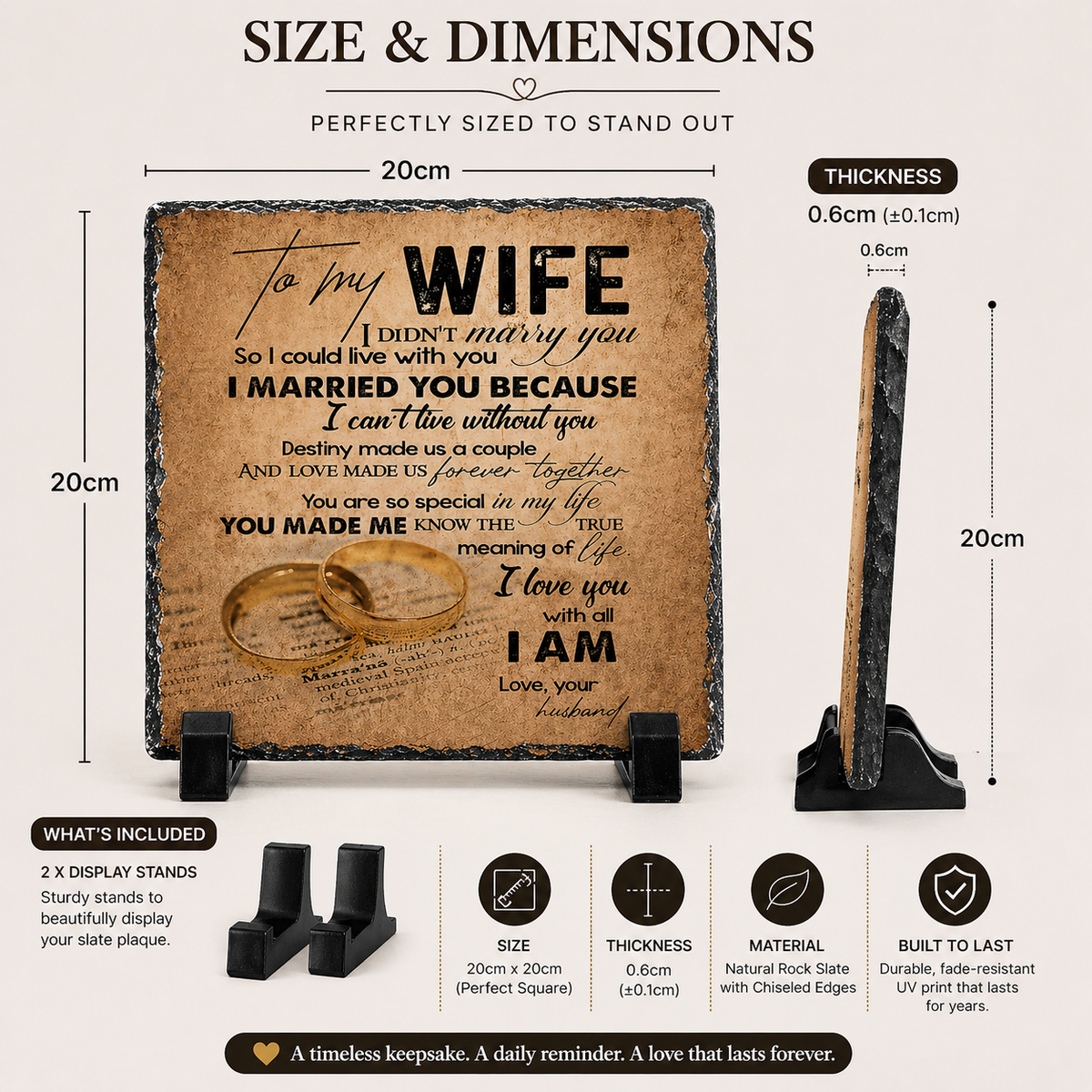 To My Wife Rock Slate Gift – 20cm x 20cm Romantic Keepsake Plaque | Anniversary Gift for Wife | Unique Love Gift South Africa