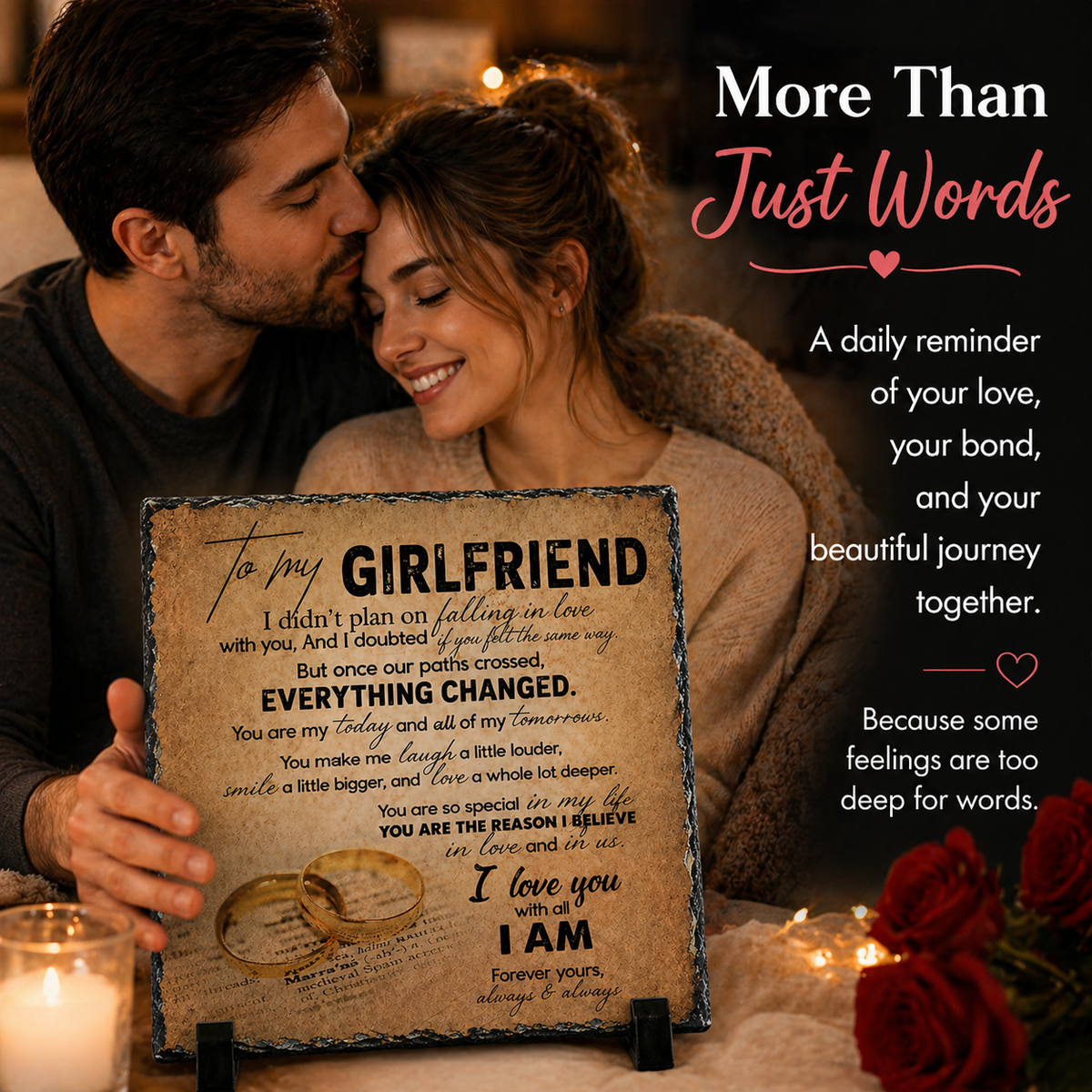 To My Girlfriend Rock Slate Gift – 20cm x 20cm Romantic Keepsake Plaque | Cute Love Gift for Girlfriend | Anniversary Birthday Gift South Africa