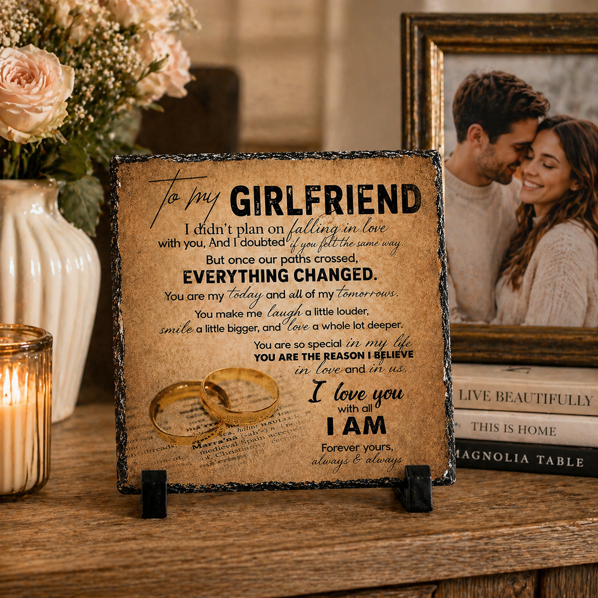 To My Girlfriend Rock Slate Gift – 20cm x 20cm Romantic Keepsake Plaque | Cute Love Gift for Girlfriend | Anniversary Birthday Gift South Africa