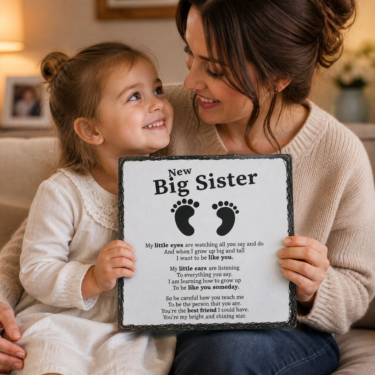 New Big Sister Rock Slate Gift – Baby Announcement Keepsake Plaque for Sister | Pregnancy Reveal Gift, Sibling Gift from Baby (20x20cm)