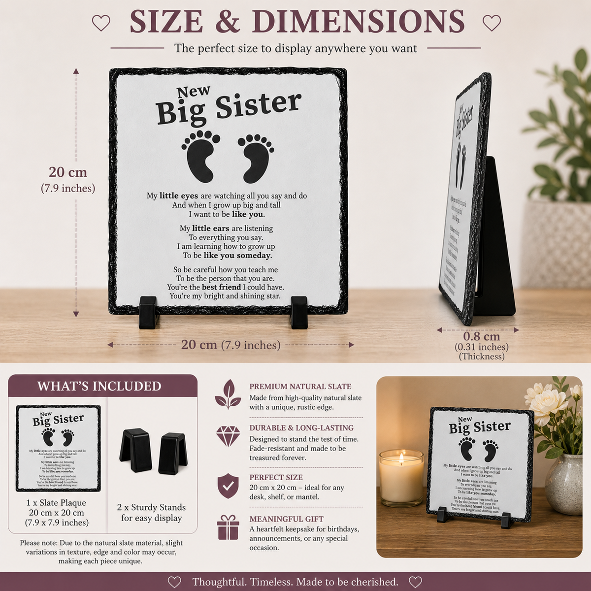 New Big Sister Rock Slate Gift – Baby Announcement Keepsake Plaque for Sister | Pregnancy Reveal Gift, Sibling Gift from Baby (20x20cm)
