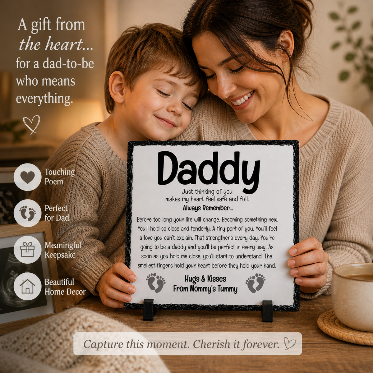 Daddy-to-Be Rock Slate Gift – Pregnancy Announcement Gift for Dad | From Bump Keepsake Plaque, First Time Dad Gift (20x20cm)
