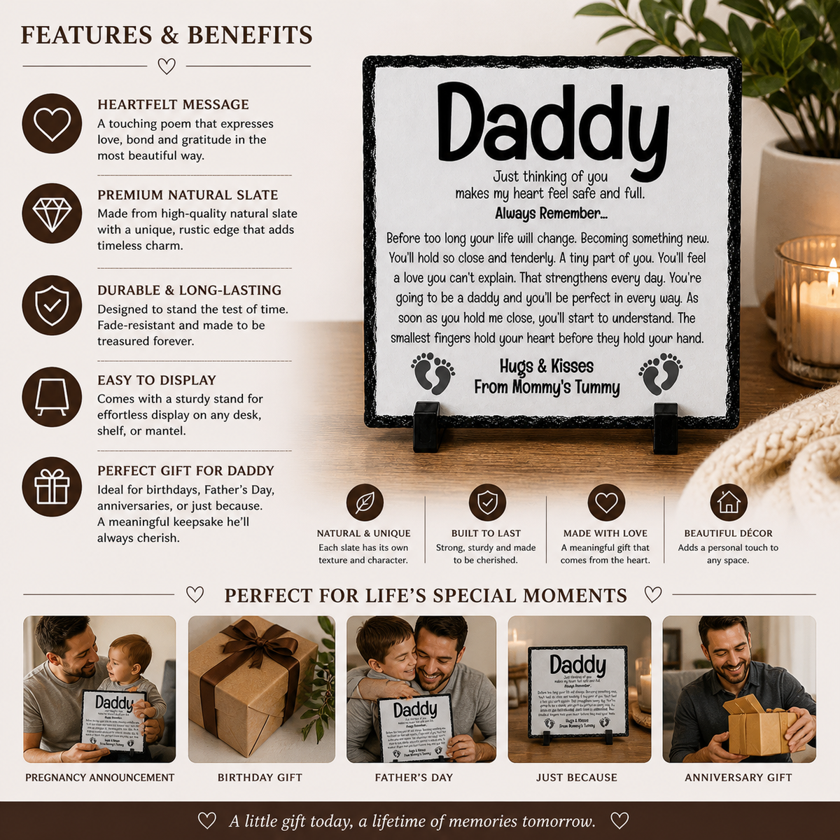 Daddy-to-Be Rock Slate Gift – Pregnancy Announcement Gift for Dad | From Bump Keepsake Plaque, First Time Dad Gift (20x20cm)