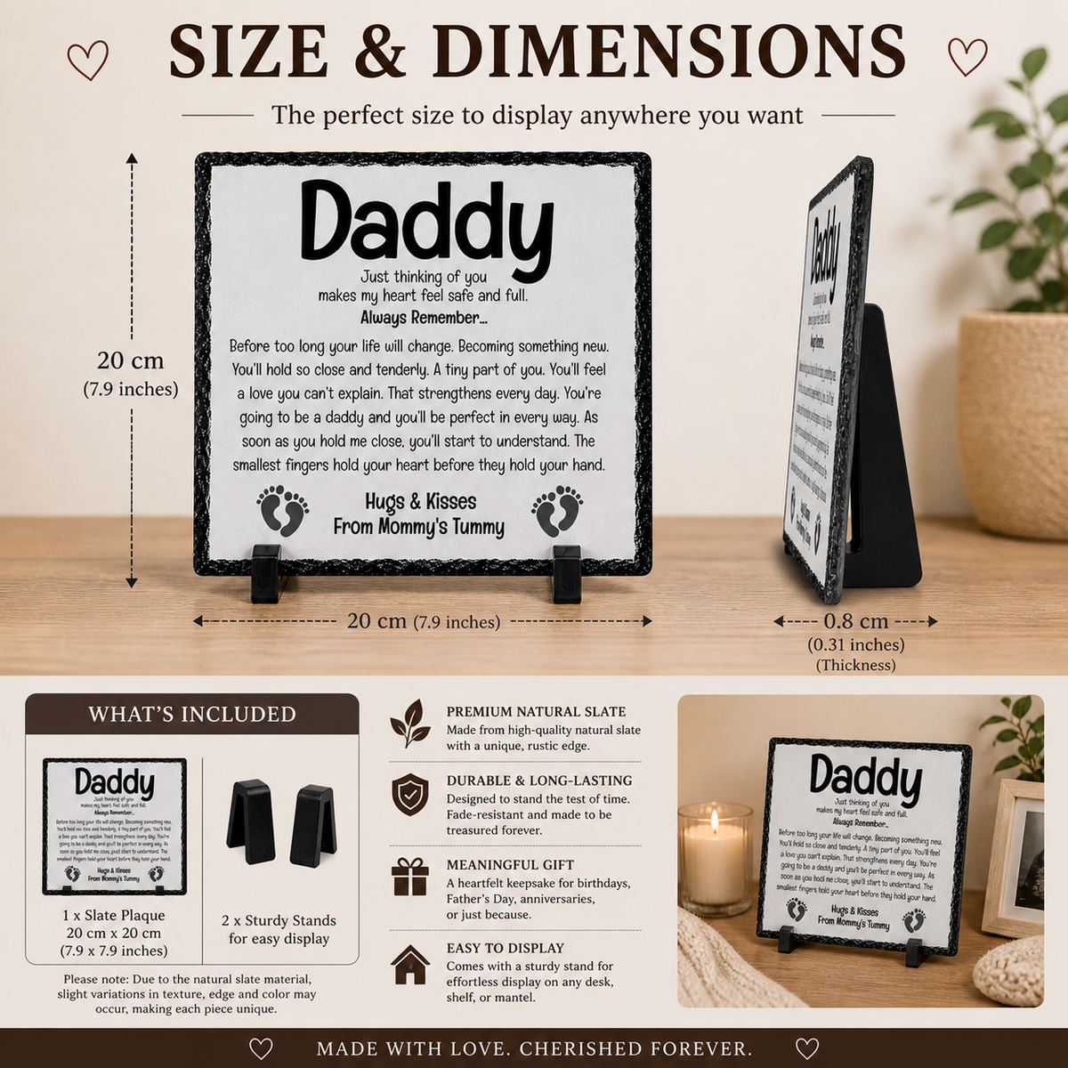 Daddy-to-Be Rock Slate Gift – Pregnancy Announcement Gift for Dad | From Bump Keepsake Plaque, First Time Dad Gift (20x20cm)