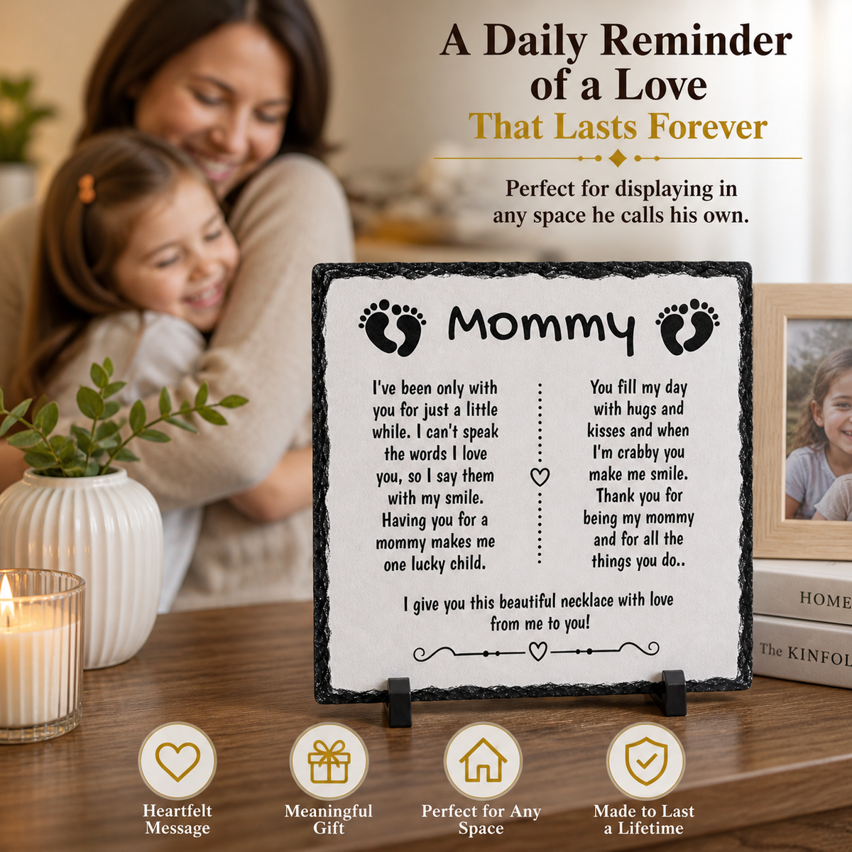 Mommy Gift from Baby Rock Slate – New Mom Keepsake Plaque | Baby to Mom Gift, Mother’s Day Gift, First Time Mom Gift (20x20cm)