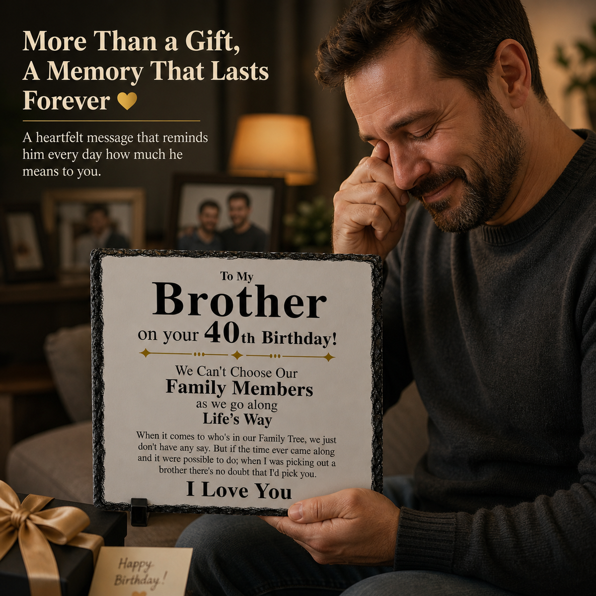 40th Birthday Gift for Brother – To My Brother Rock Slate Plaque | Sentimental Keepsake Gift for Him, Brother Birthday Gift (20x20cm)
