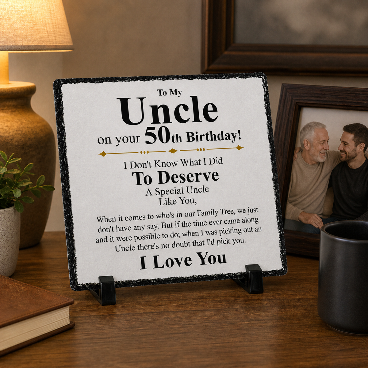 50th Birthday Gift for Uncle – To My Uncle Rock Slate Plaque | Sentimental Keepsake Gift for Him, Uncle 50th Birthday Present (20x20cm)