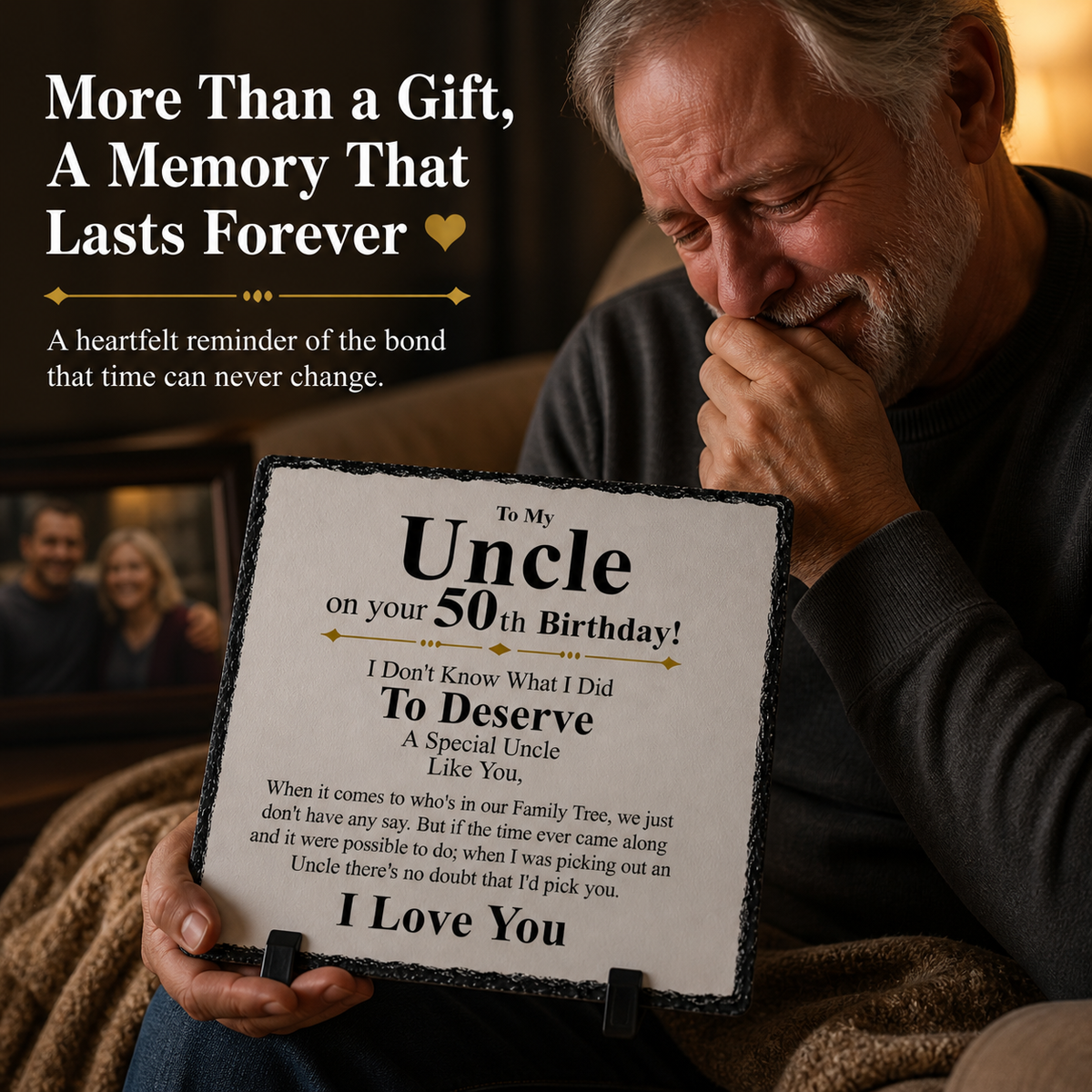 50th Birthday Gift for Uncle – To My Uncle Rock Slate Plaque | Sentimental Keepsake Gift for Him, Uncle 50th Birthday Present (20x20cm)