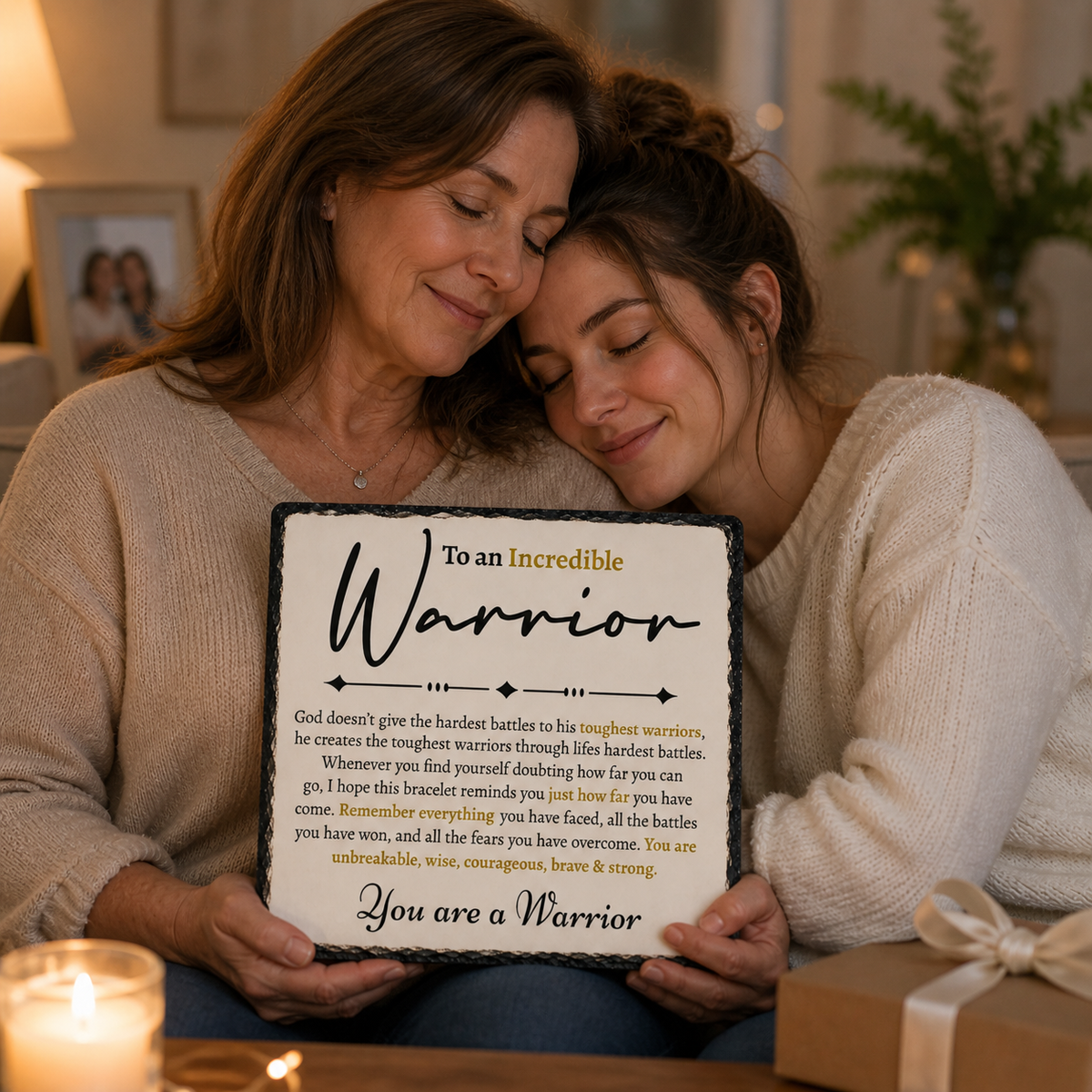 Inspirational Warrior Gift Rock Slate – You Are a Warrior Keepsake Plaque | Motivational Encouragement Gift for Her or Him, Faith-Based Gift (20x20cm)