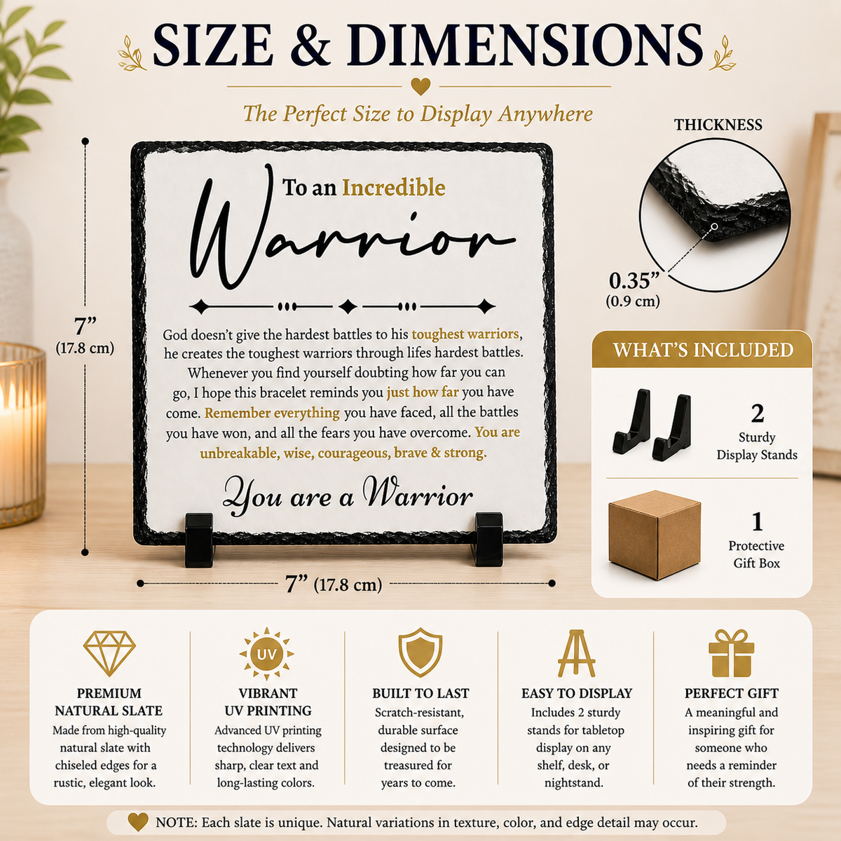 Inspirational Warrior Gift Rock Slate – You Are a Warrior Keepsake Plaque | Motivational Encouragement Gift for Her or Him, Faith-Based Gift (20x20cm)