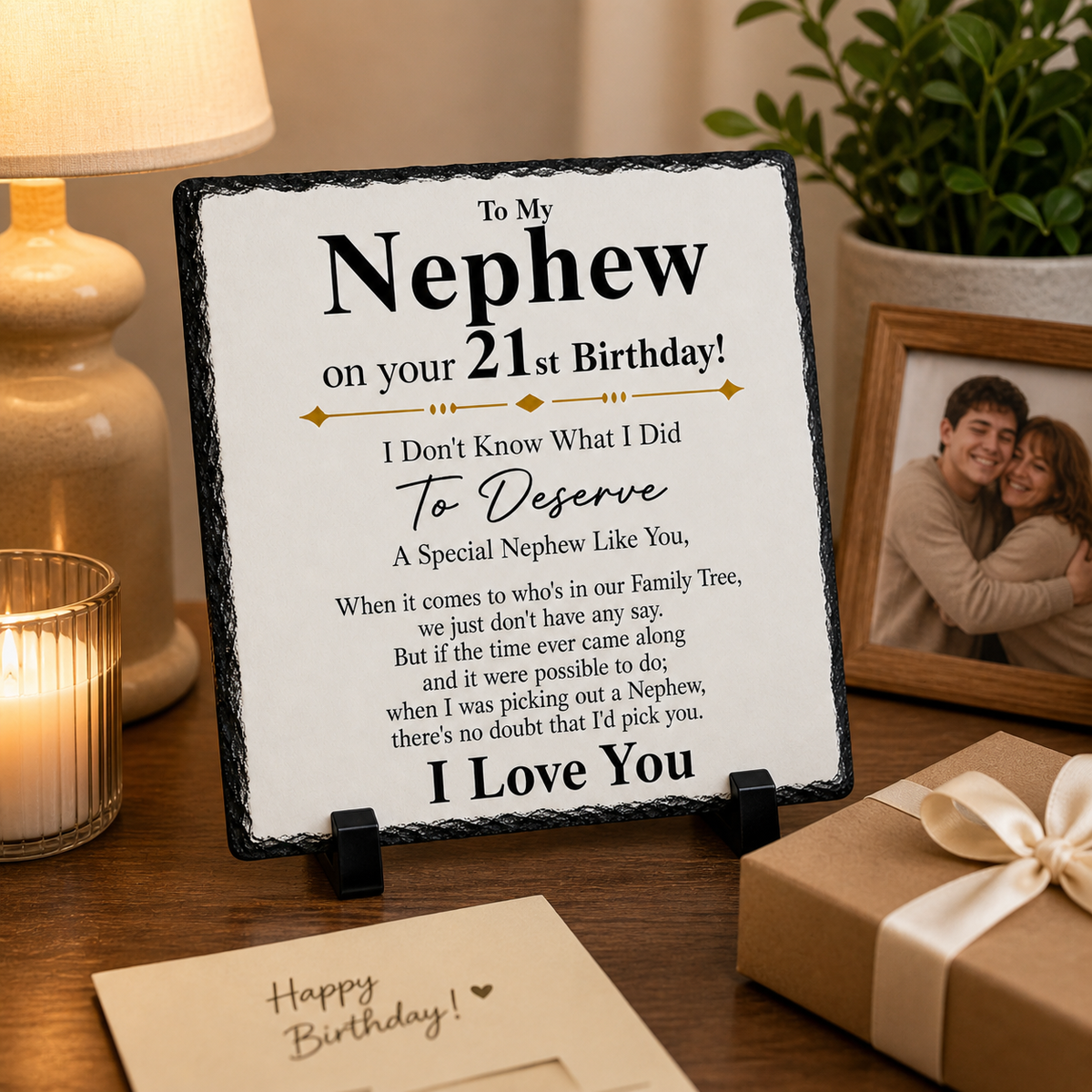21st Birthday Gift for Nephew – To My Nephew Rock Slate Plaque | Sentimental Keepsake Gift for Him, Nephew 21st Birthday Present (20x20cm)
